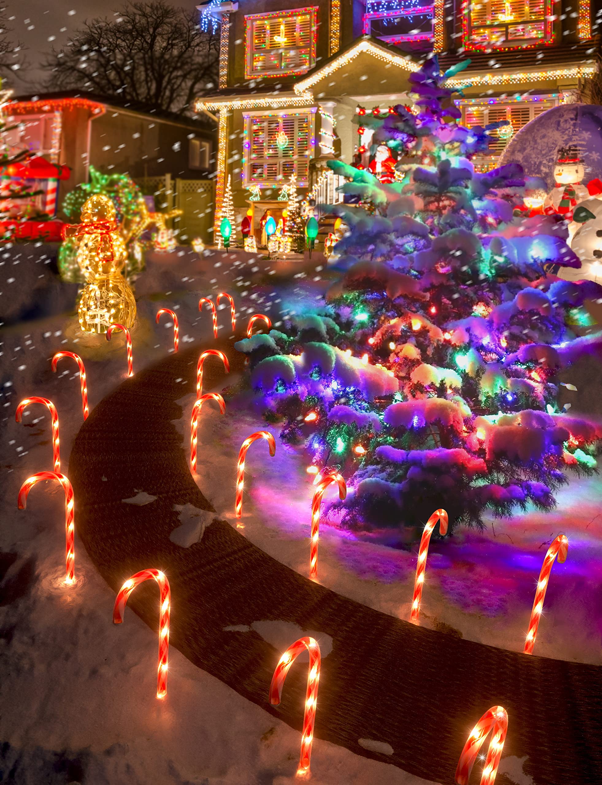 Coolwufan 22'' Christmas Candy Cane Pathway Markers, Set Of 12 Pack Christmas Outdoor Decorations Pathway Lights With 60 Warm Li