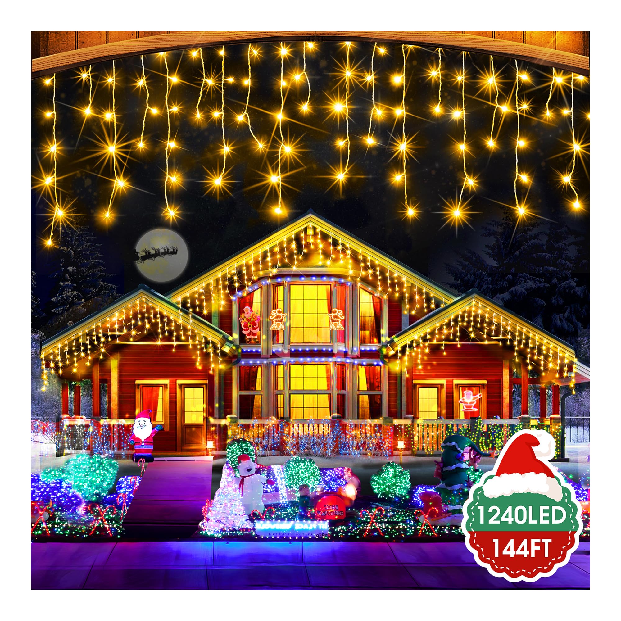 Hezbjiti 1240LED Christmas Lights Outdoor Waterproof String Lights 138FT Warm White HB01-MNO1005-JDY 8 Modes Timer
