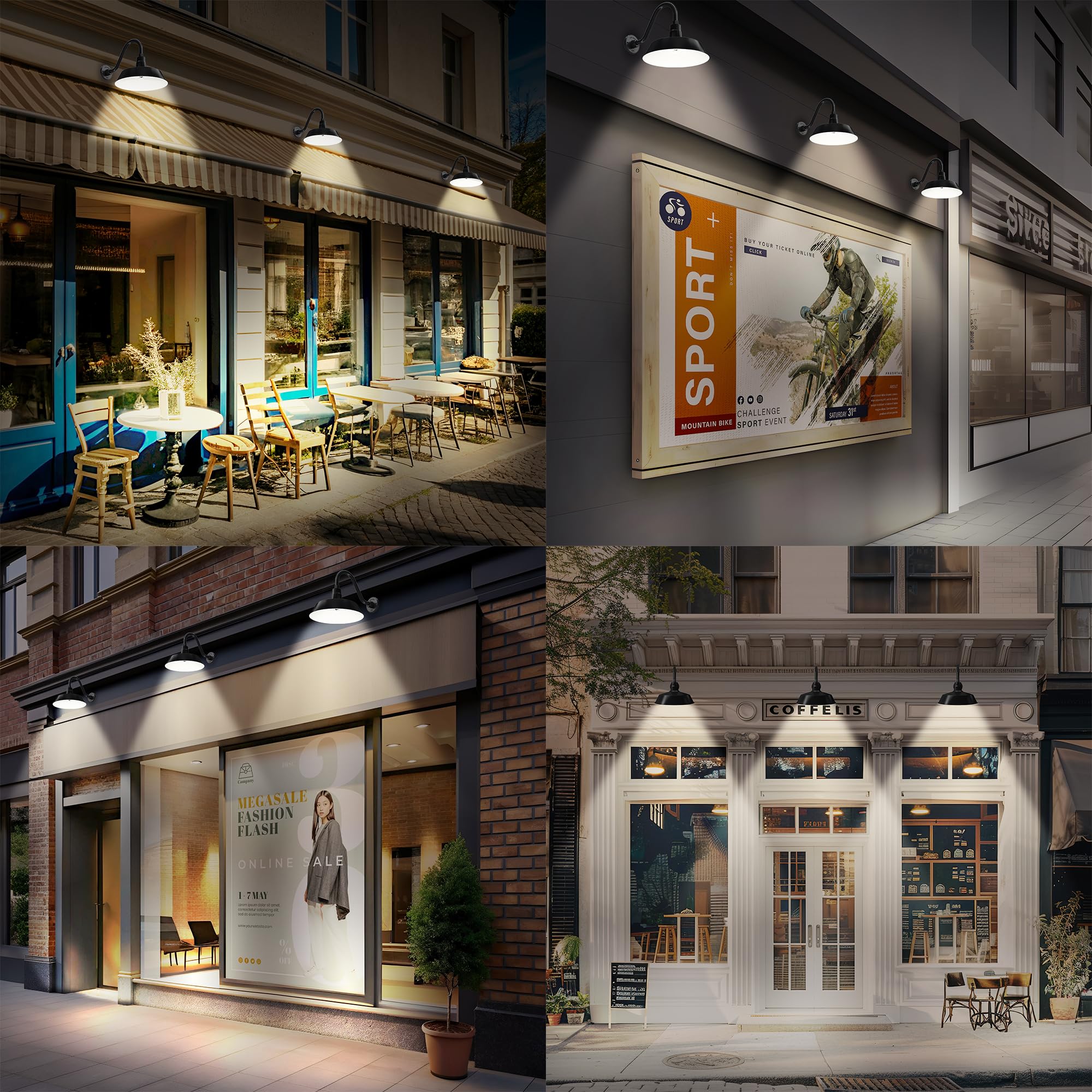 HTM LIGHTING SOLUTIONS Gooseneck Barn Light Fixture 14in Satin Black 14.5in Extension Arm UL Listed A19 LED Bulb Model SBL14-BK-SGN15