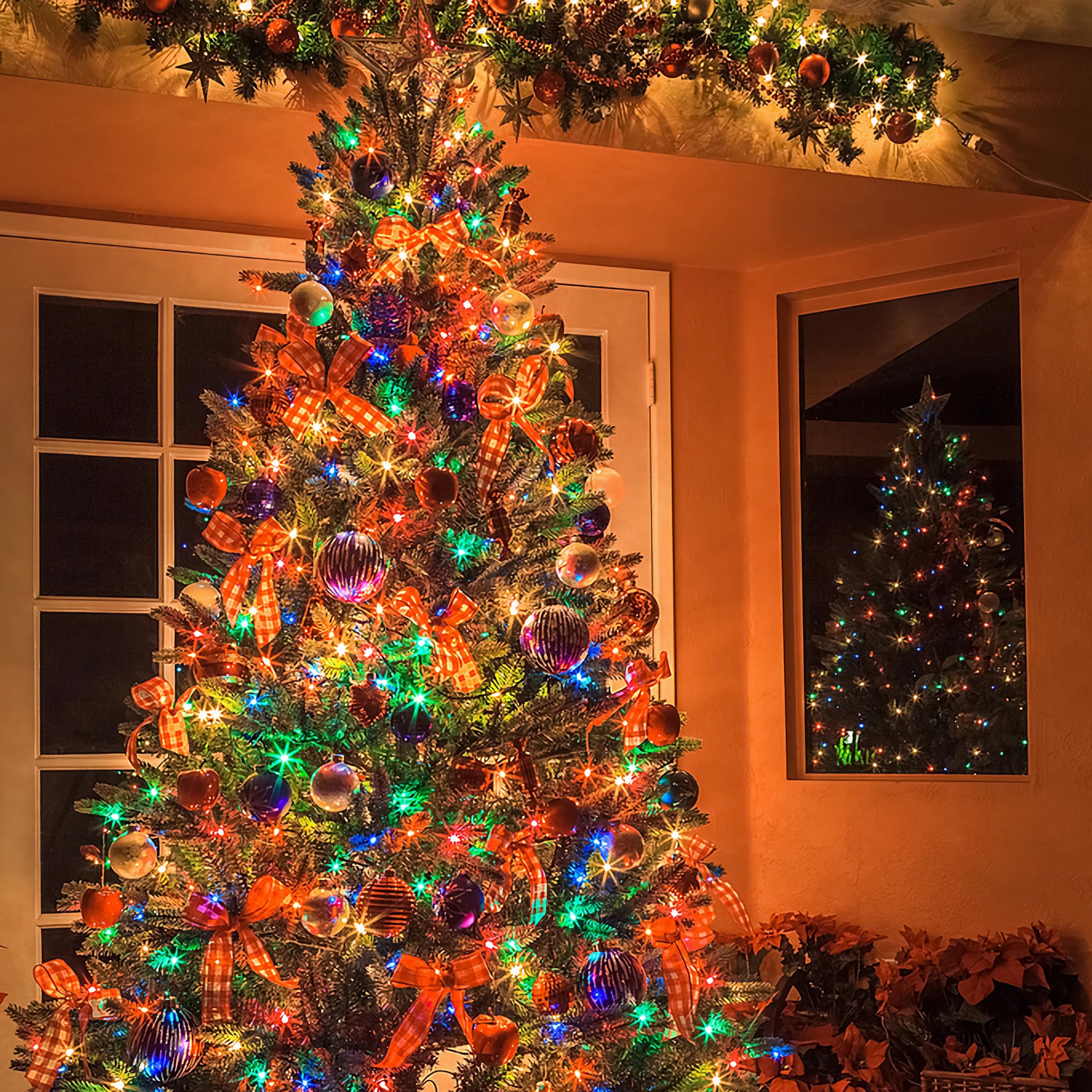 Battery Operated Christmas Lights, 10Ft 100 Led Waterproof Dark Green Copper Wire Fairy Light String Light For Garland, Wreath, Patio, Garden, Wedding, Party, Xmas, Multicolor 2Pack