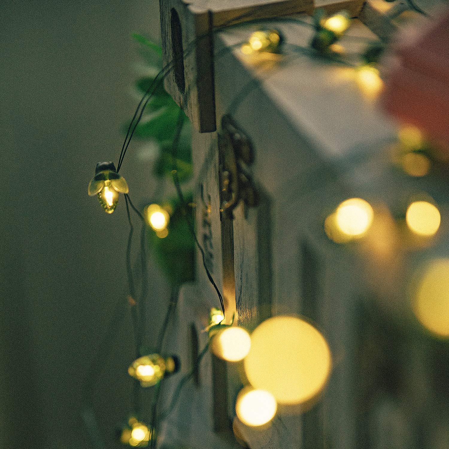 ANGMLN Solar Firefly Lights, 30 LED Outdoor Fairy String Lights, 19.6FT, Waterproof, Yellow Green, Plastic, 1 Pack