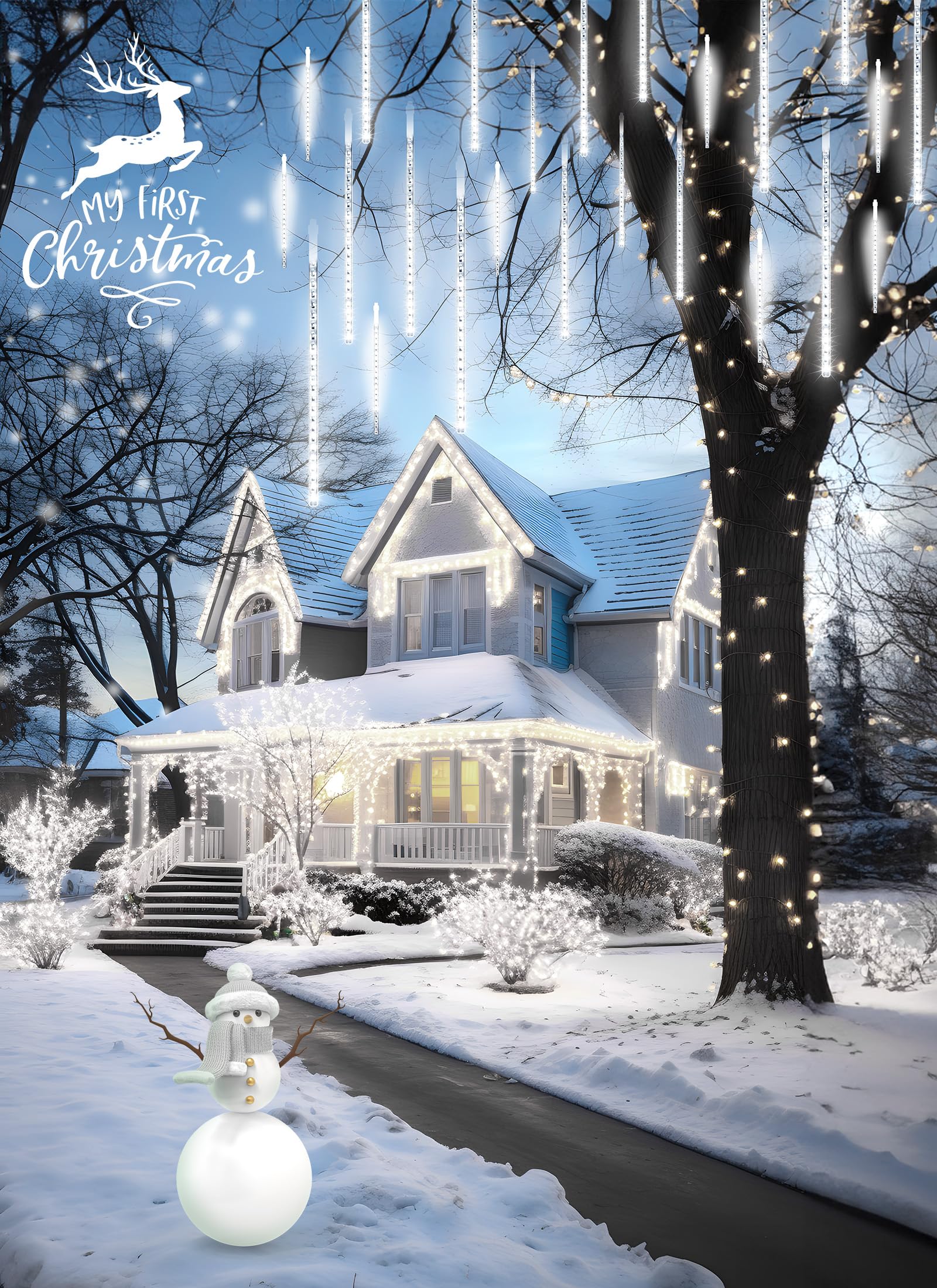 Minetom Solar Meteor Shower Icicle Lights,20 Tubes 480 Led Solar Christmas Lights Outdoor Waterproof, Cascading Lights Falling R