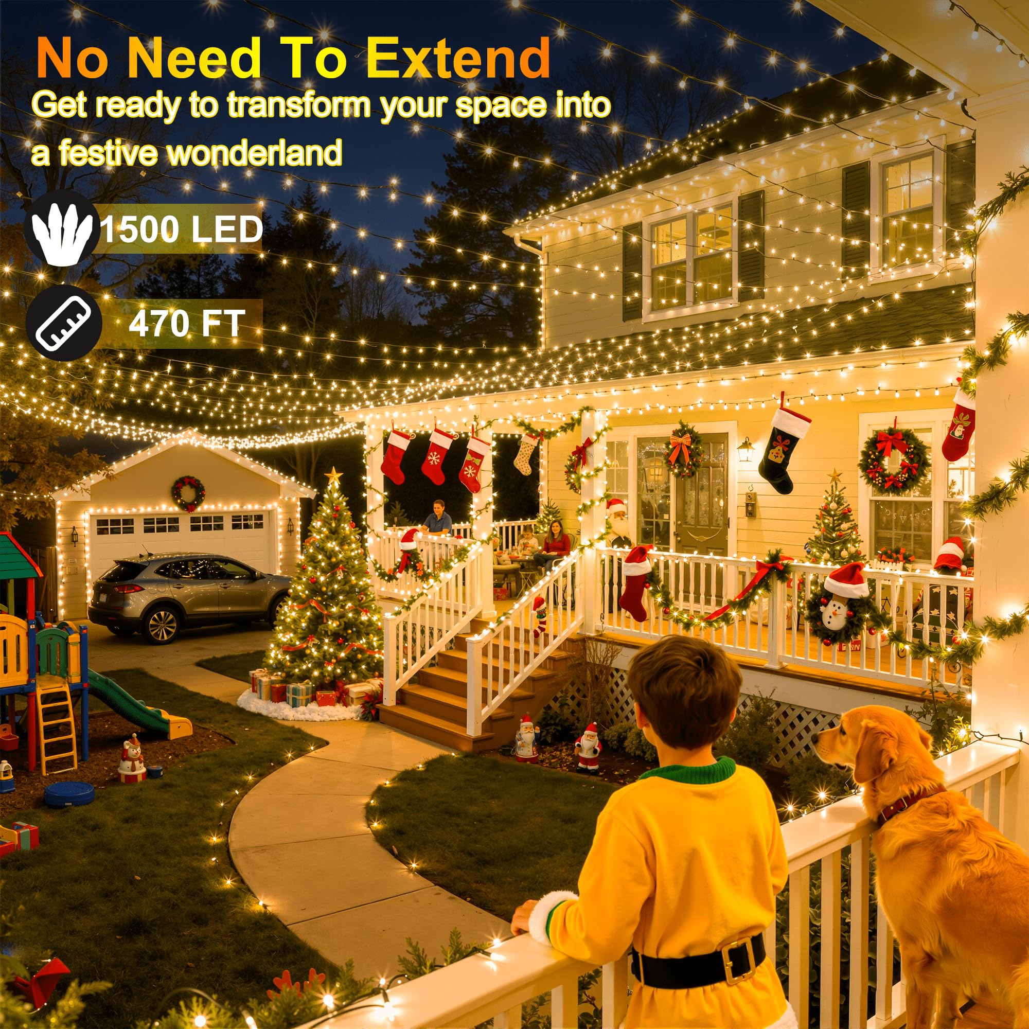 Xikengshq 1500 Led Christmas Lights Outdoor Use  470Ft 12 Modes Warm White Led String Lights With Timer Dimmable  Waterproof Christmas Lights For Tree Xmas Patio Yard Fence Balcony Garden Decorations