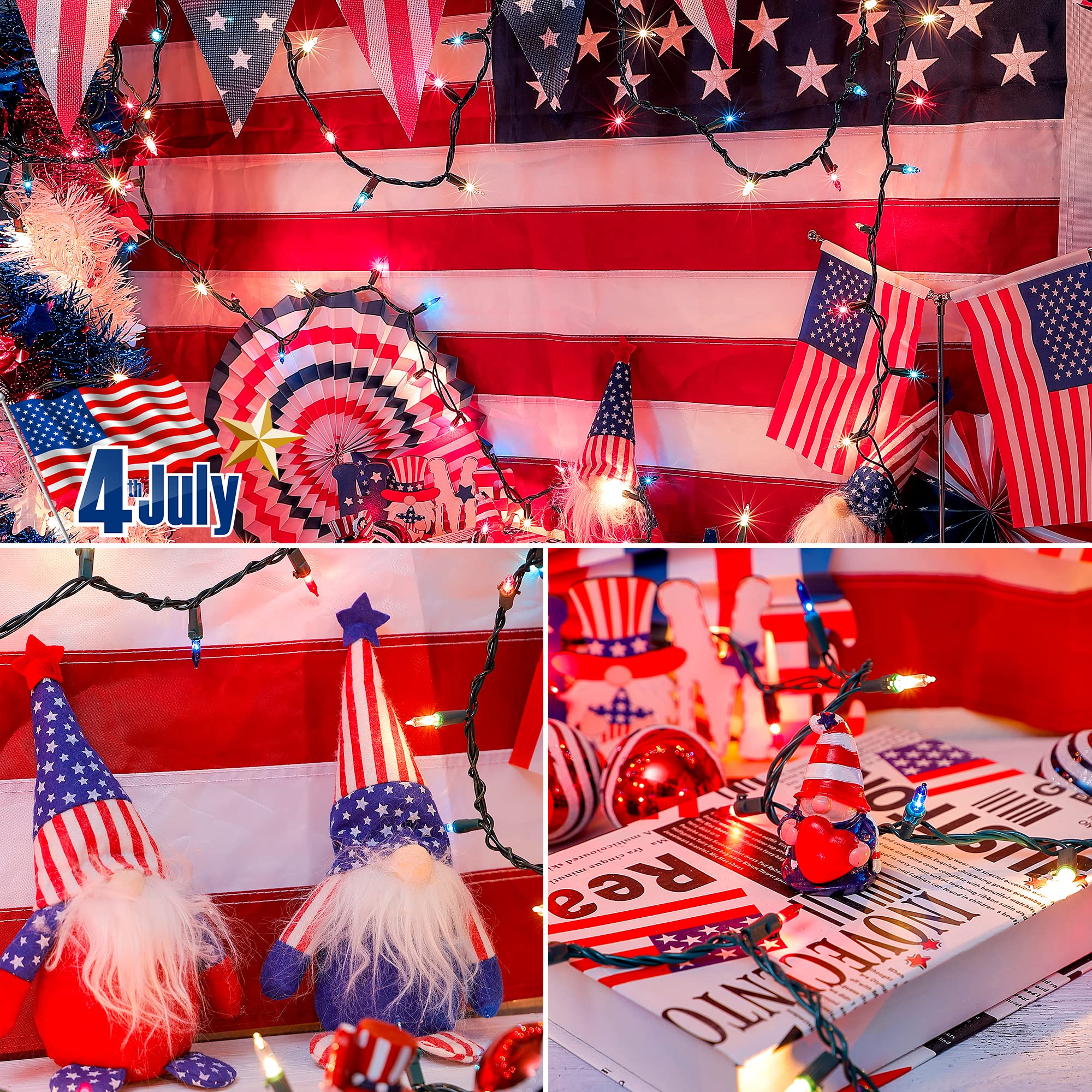 Hopolon 50 Count Red White Blue Mini String Lights, 13Ft Incandescent, 2Pack For 4Th Of July Indoor Outdoor Decor