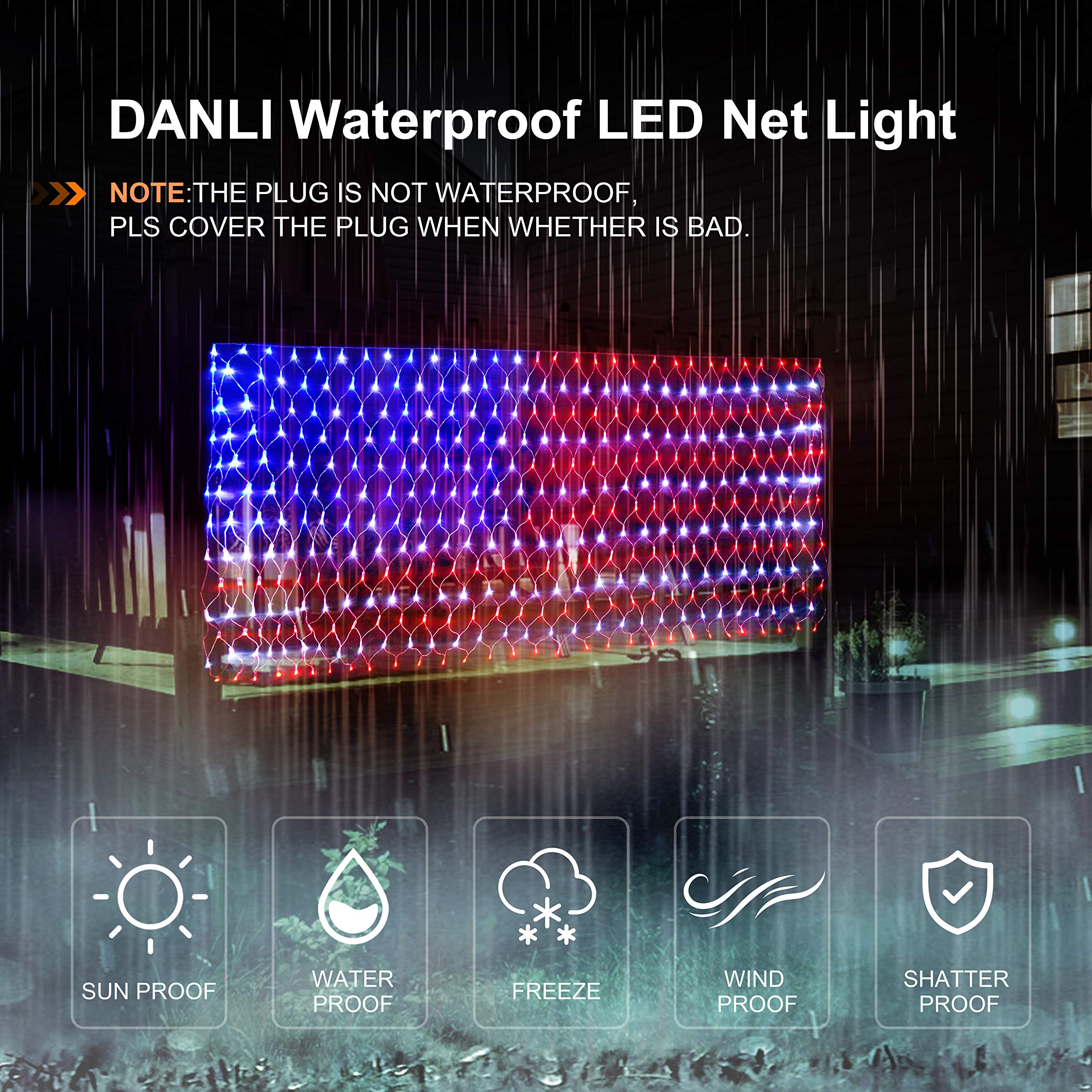 DANLI American Flag String Lights, 420 LED Waterproof Plug-In Decoration, Multicolor for Garden Patio, July 4th & Holidays
