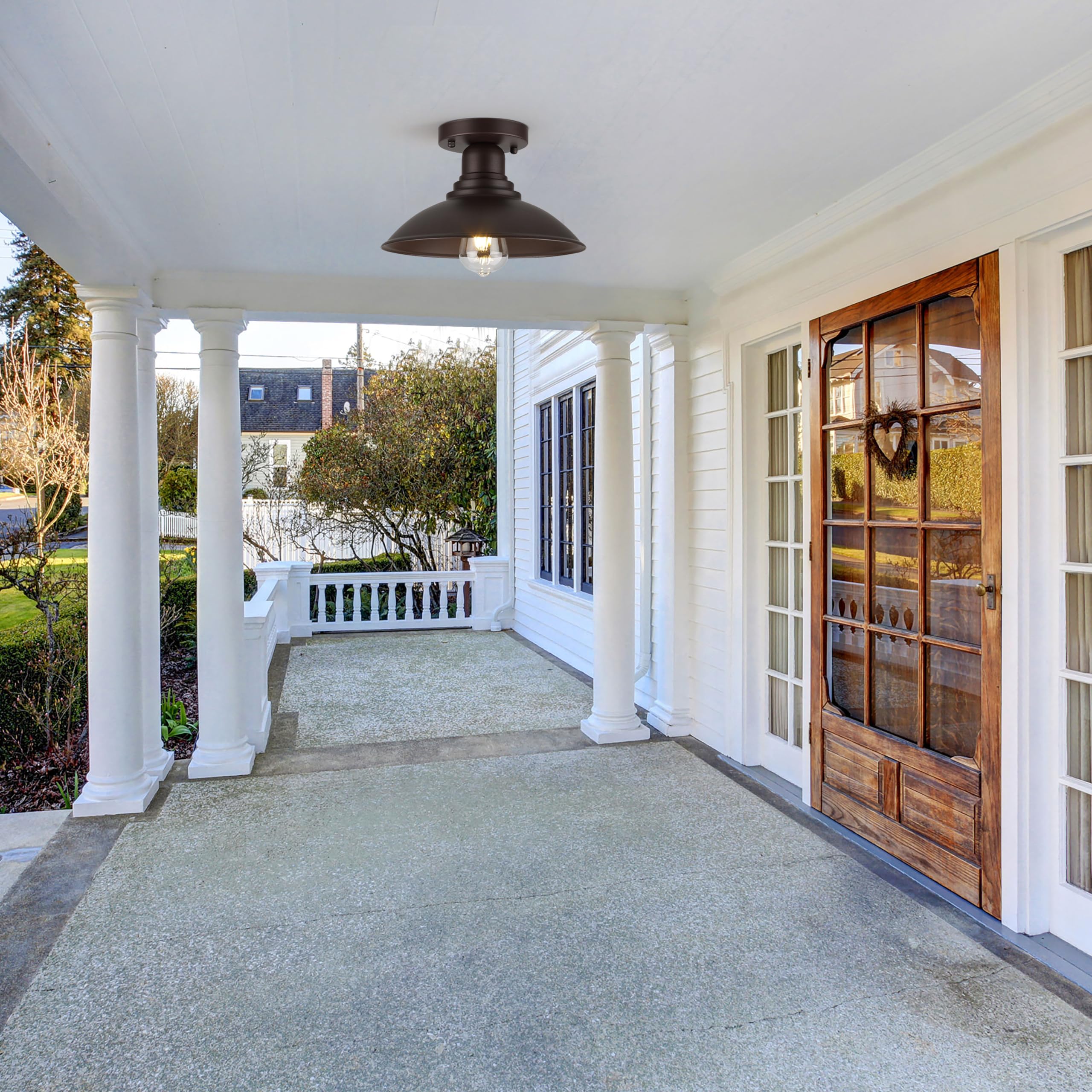 Goldhill Oil Rubbed Bronze Outdoor Semi Flush Mount Ceiling Light Fixture, Metal Farmhouse Kitchen Light With E26 Based Socket,