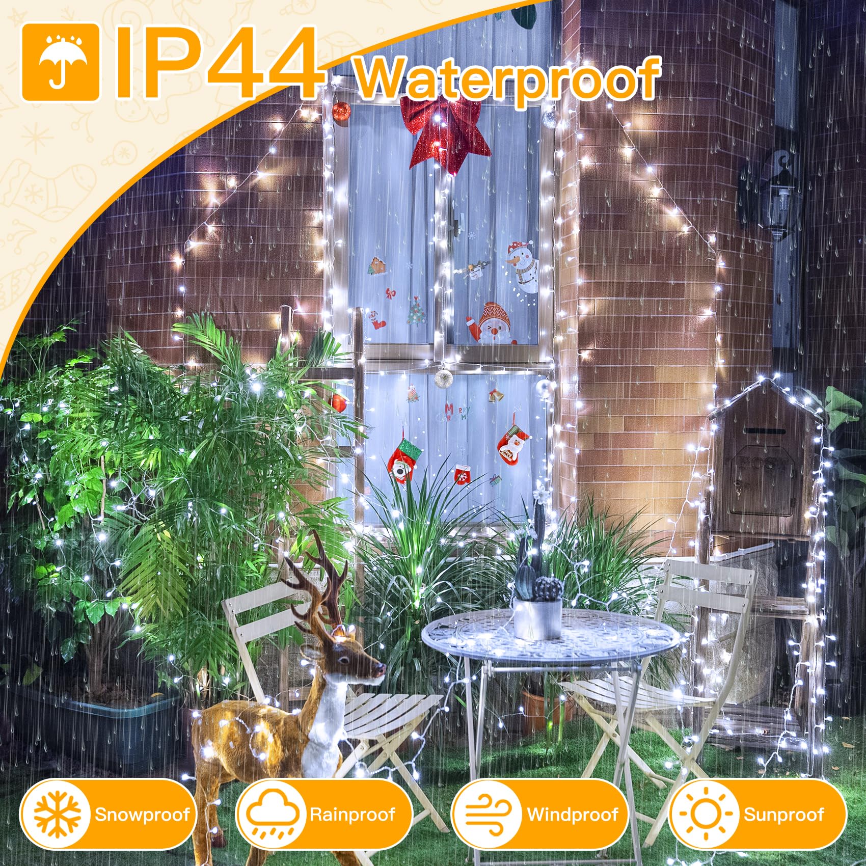 Ollny Christmas Lights Outdoor 200Led 60Ft, Cool White Connectable Plug In Fairy Light Indoor, 8 Modes Waterproof Timer Plug In Led String Lights For House Outside Bedroom Patio Balcony