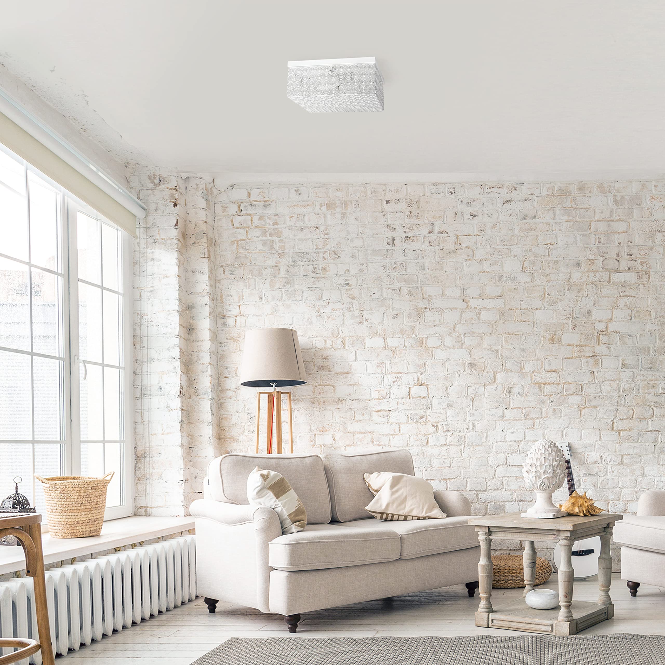 LALIA HOME 2-Light Flush Mount Ceiling Light, 12 Inch Square, Metal, White, Model LHM-2004-WH