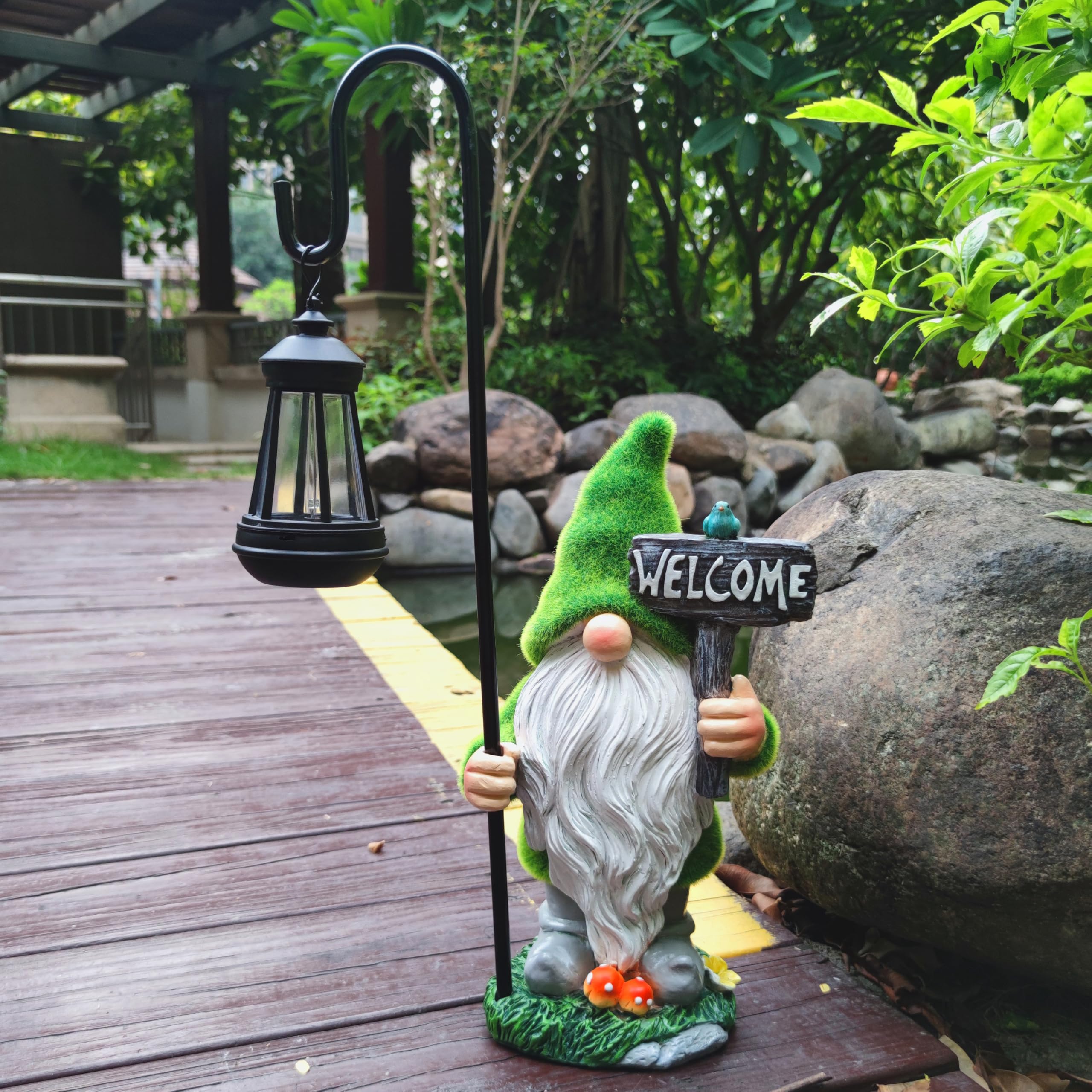 Joybee Garden Statues Gnomes With Solar Lantern Outdoor Decor-Gnomes Solar Figurines Lights Decorations For Patio Yard Lawn Orna