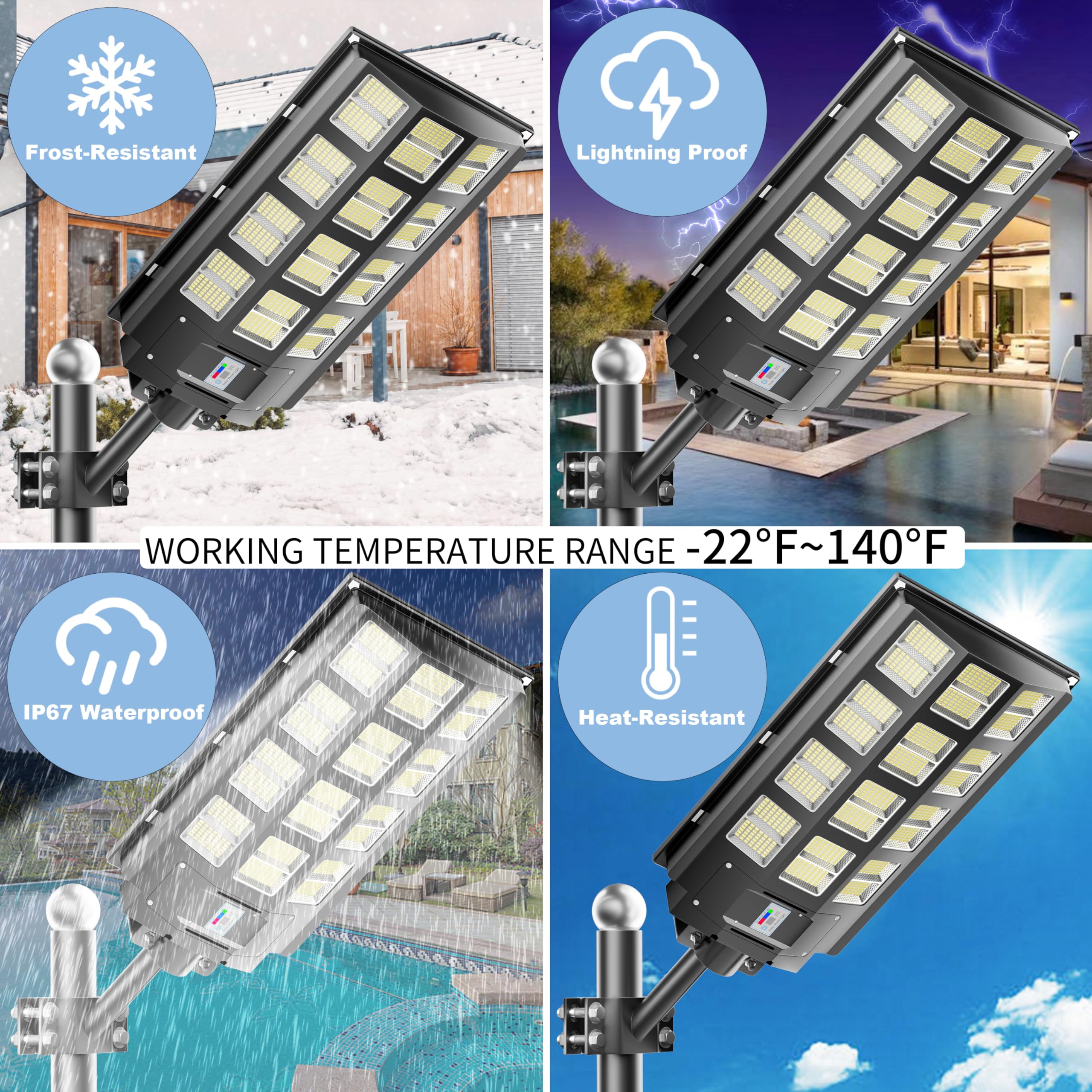 Vzyhik Solar Street Lights Outdoor Waterproof, 8000W Solar Flood Lights Outside LED Street Lamp Dusk to Dawn with Motion Sensor,