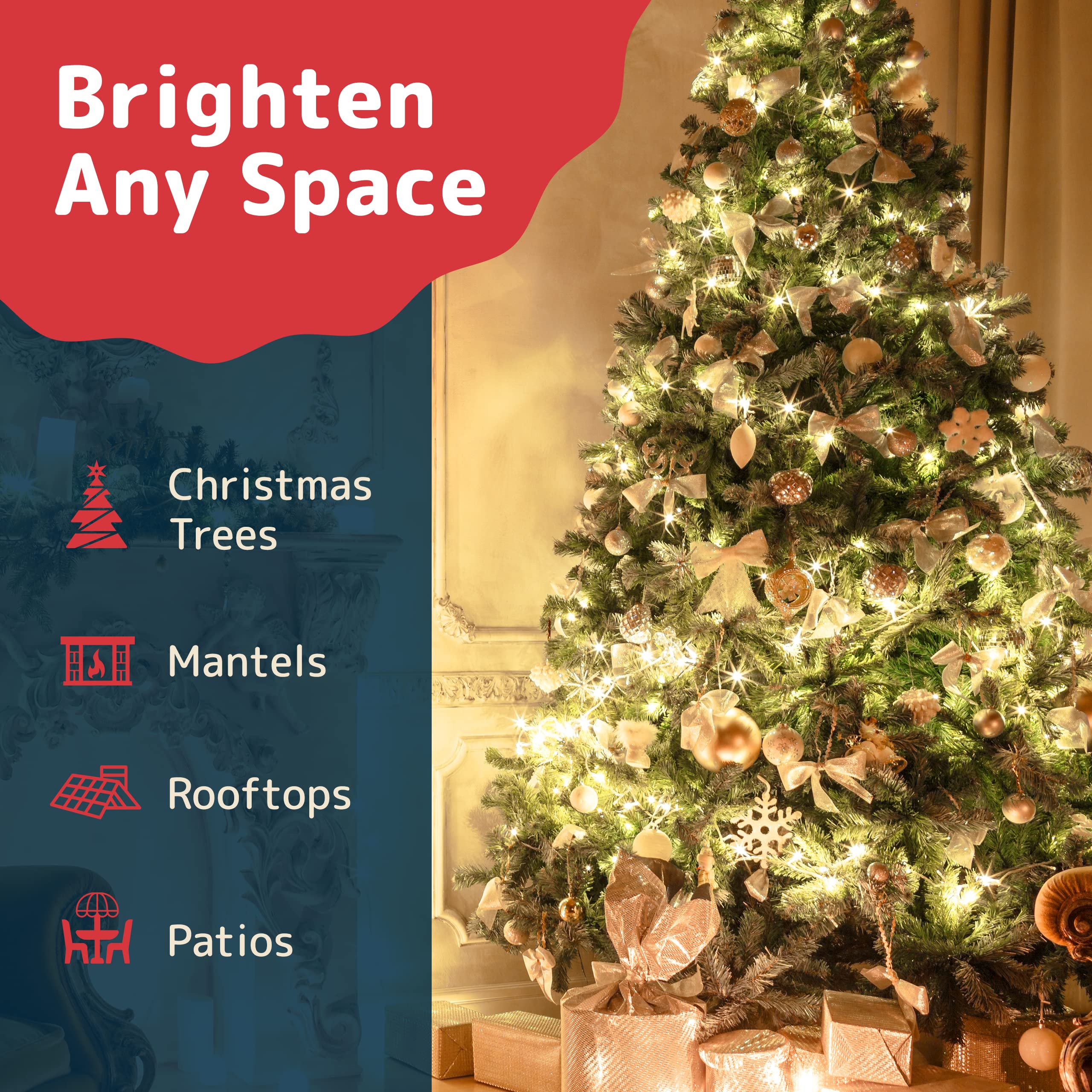 PREXTEX Christmas Lights - 10ft, 50 Clear Warm White Twinkle Lights, Indoor/Outdoor String Lights with White Wire