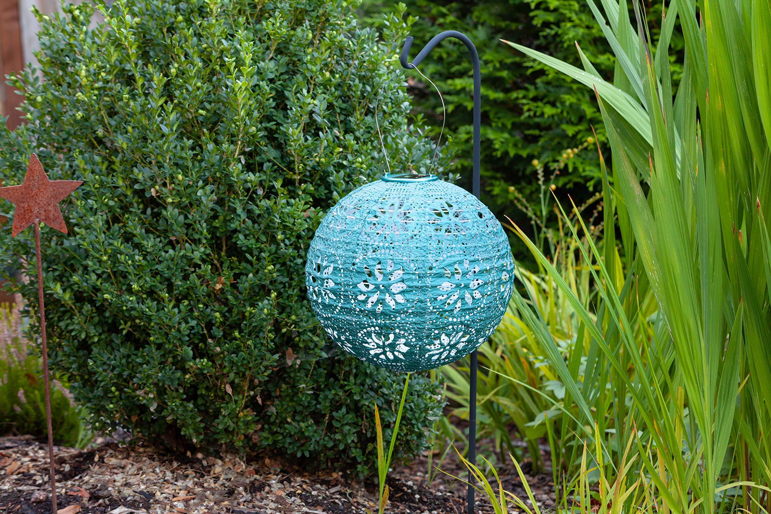 Allsop Soji Stella 12&quot; Outdoor Solar Lantern - Mineral Green Geo Palm Design