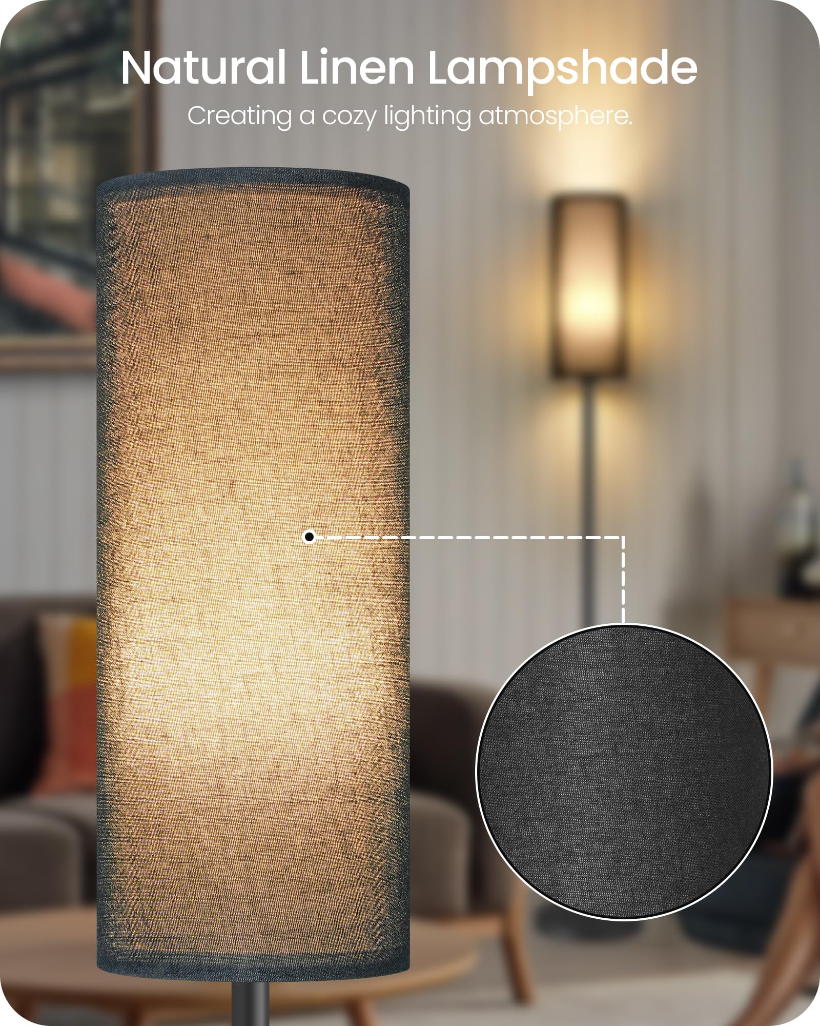 Goebleson Dimmable Floor Lamp With Remote, 66'' Tall Black Metal For Living Room & Bedroom