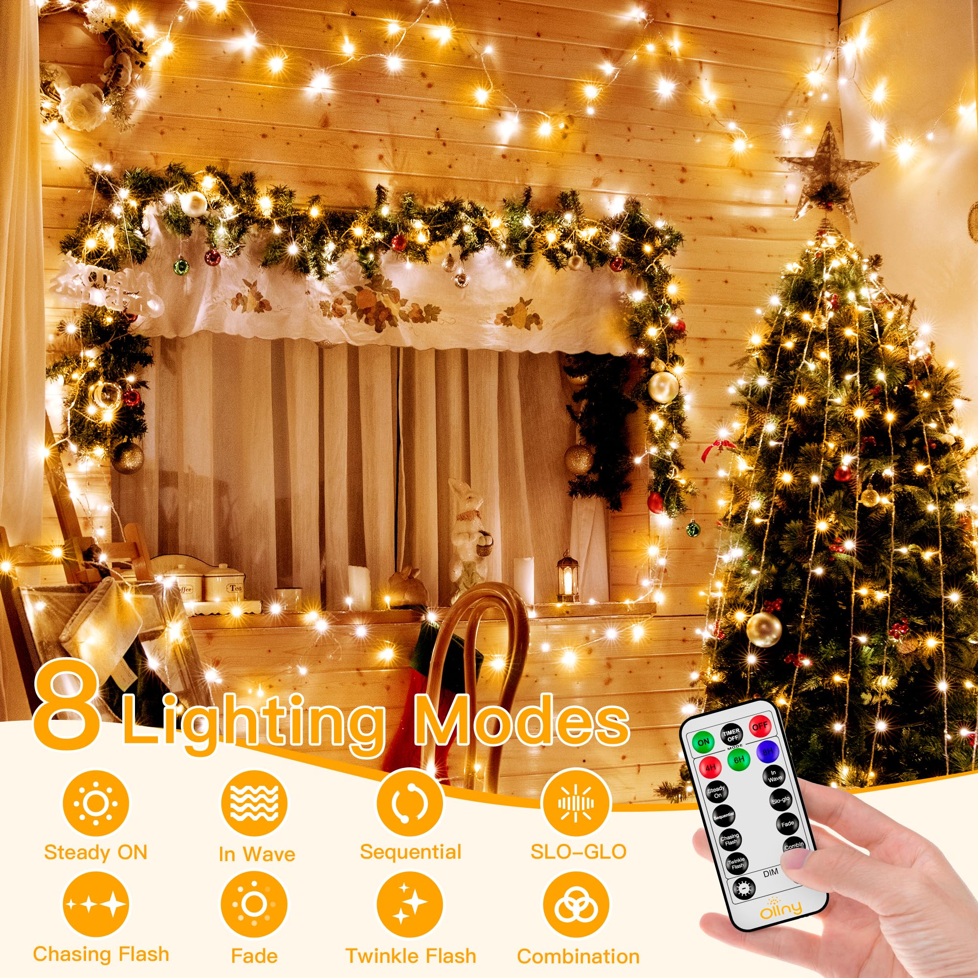 Ollny Warm White And Cool White Christmas Lights Waterproof  400Led 131Ft String Lights With Remote 3 Timer  Plug In 8 Modes Fairy Light For Xmas Tree Indoor Bedroom House Decorations