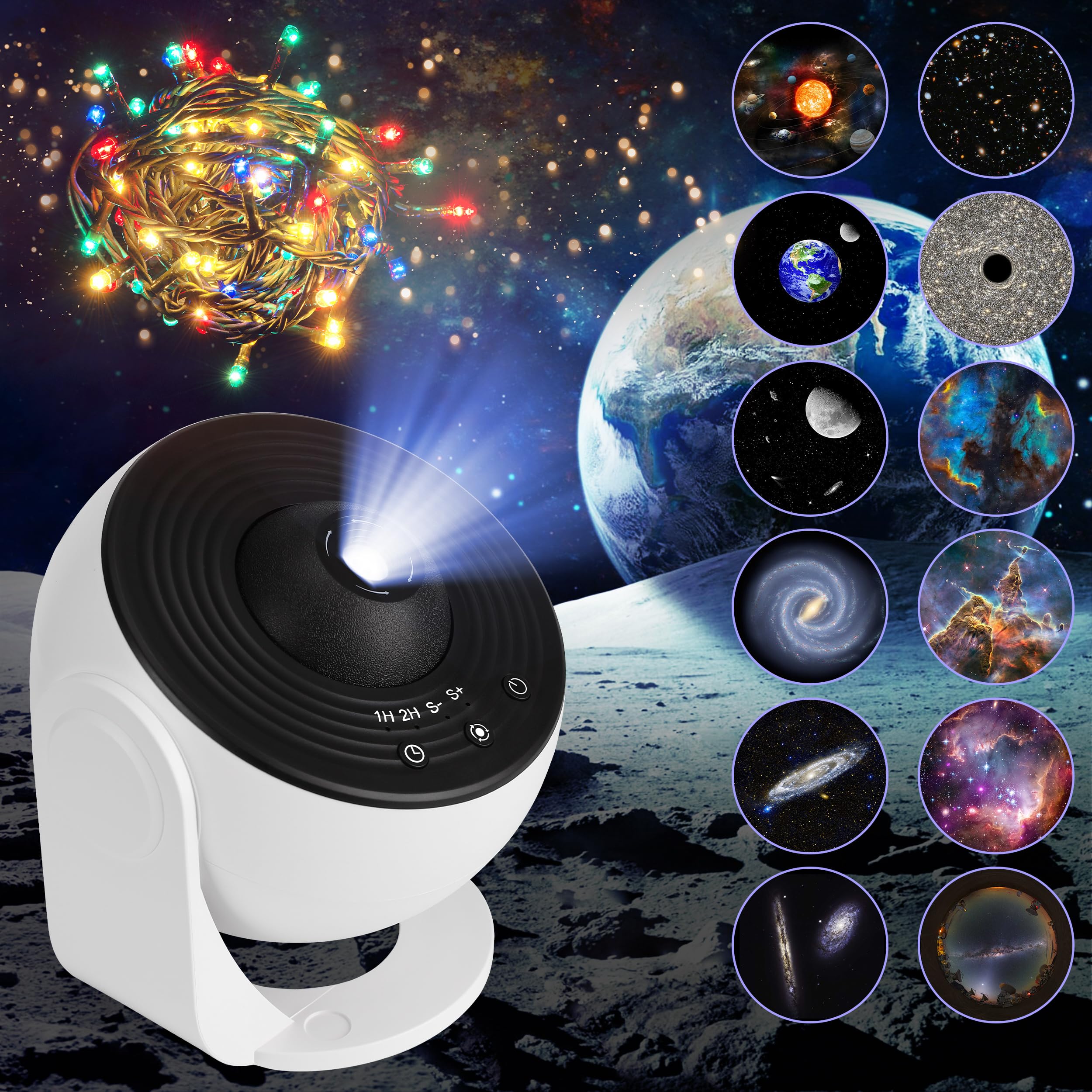 TNE 12-in-1 Planetarium Galaxy Projector for Bedroom with Fairy Lights-4K HD Star Projector with 360 Rotation, Adjustable Timer 