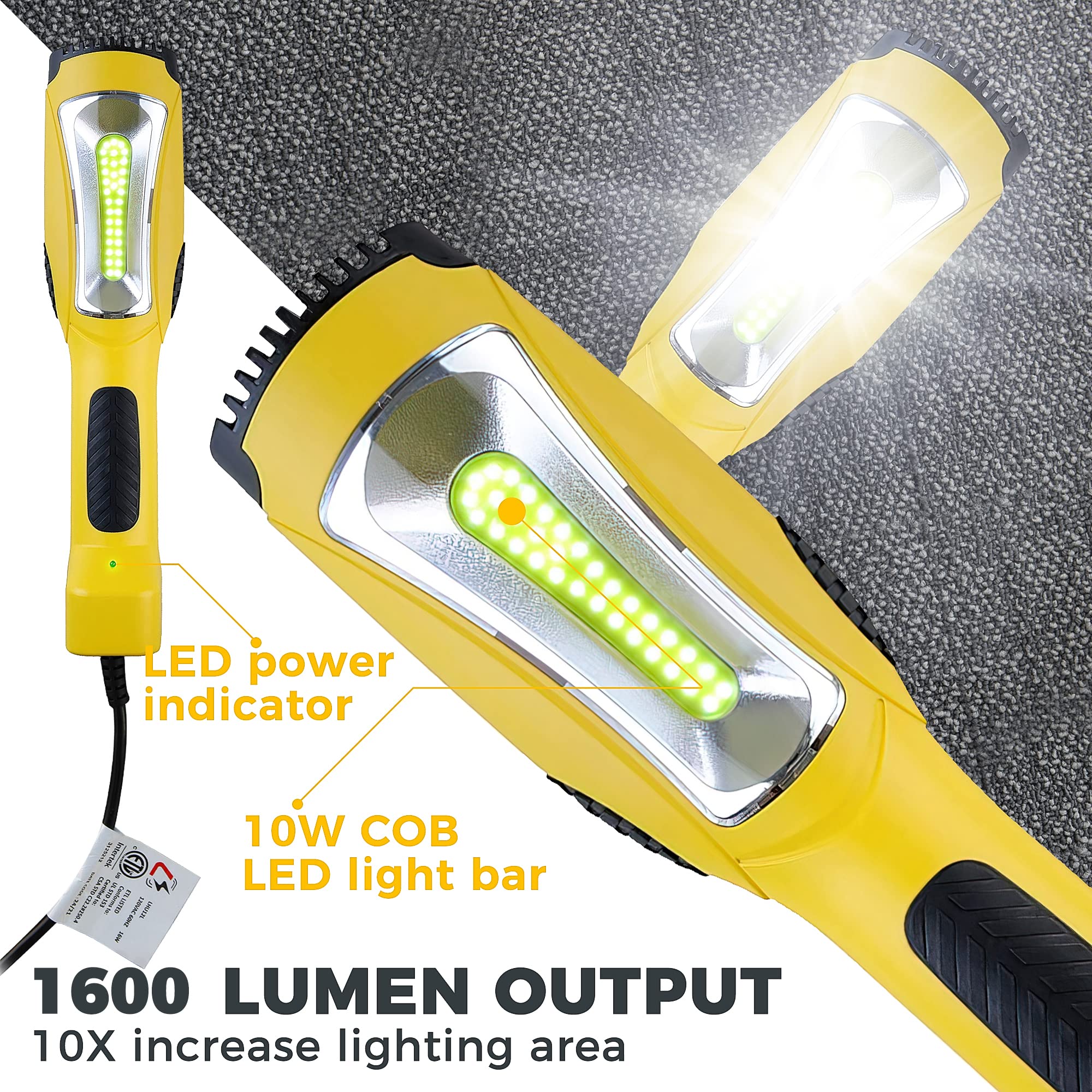 Aceland Portable Corded Led Work Light With Outlet In Handle, Cob Led, 1600 Lumen 6Ft 116Awg 3C Sjtw Cord Handheld Outdoor Work Light, Magnetic On Back