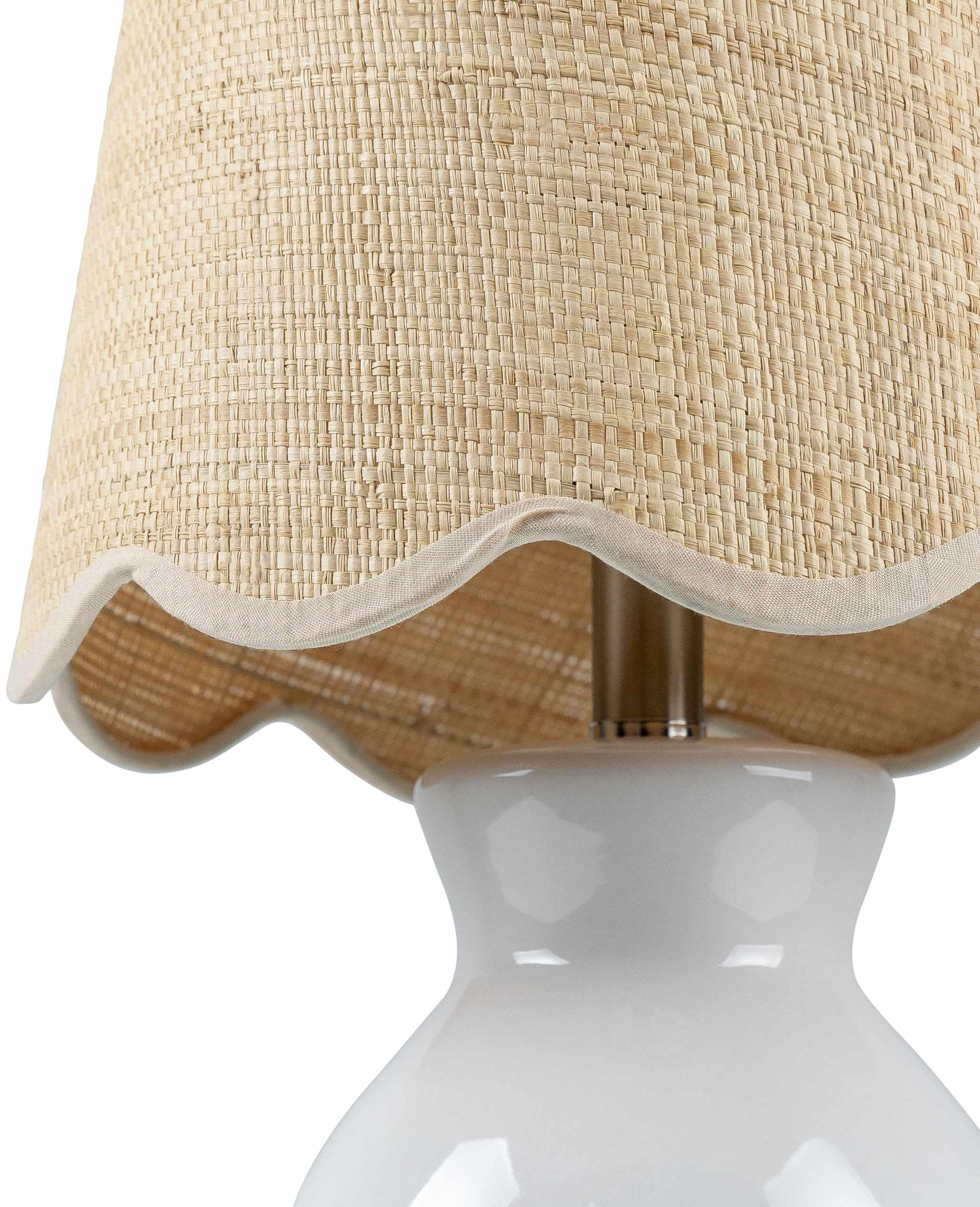BoutiqueRugs Ceramic and Jute Bedside Table Lamp - 15inH x 8inW x 8inD - White, Beige - Model SPXZVA3-011