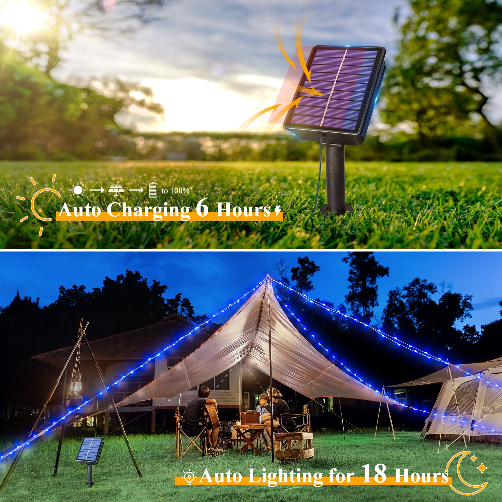 Ollny Solar String Lights For Outside, 2 Pack Total 132Ft 400Led Solar Christmas Lights Outdoor, Ip67 Waterproof 8 Modes String