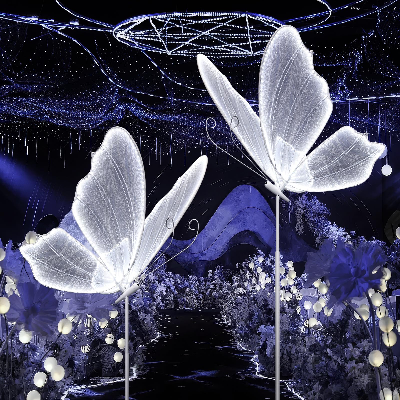 Ym Sky Wedding Butterfly Led Floor Lamp: Hanging Butterfly White Color Ceiling Light - Romantic Wedding Decoration Lights Fixture - Adjustable Height Creative Butterfly Props (2, 80 Cm/31.4 In)
