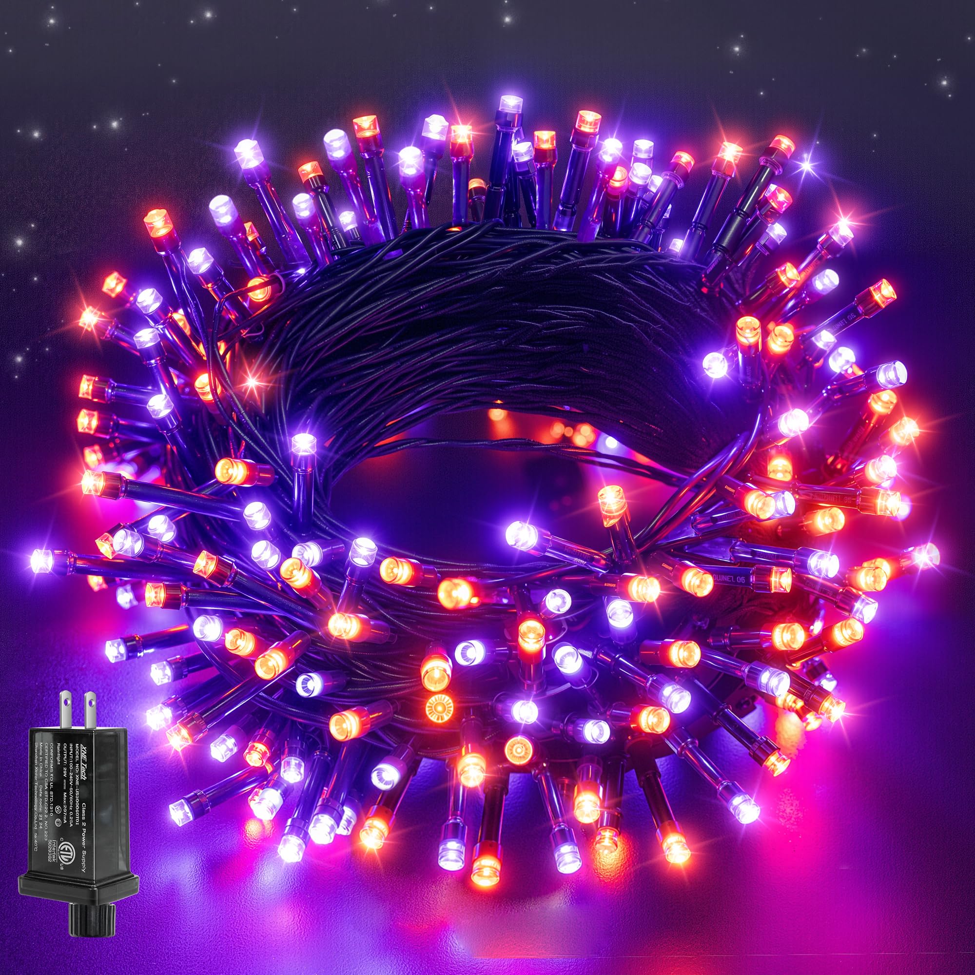 Ollny Halloween String Lights, 100 LED, 33FT, Orange and Purple, 8 Modes Timer, Indoor/Outdoor Decor, Model NYA0100H