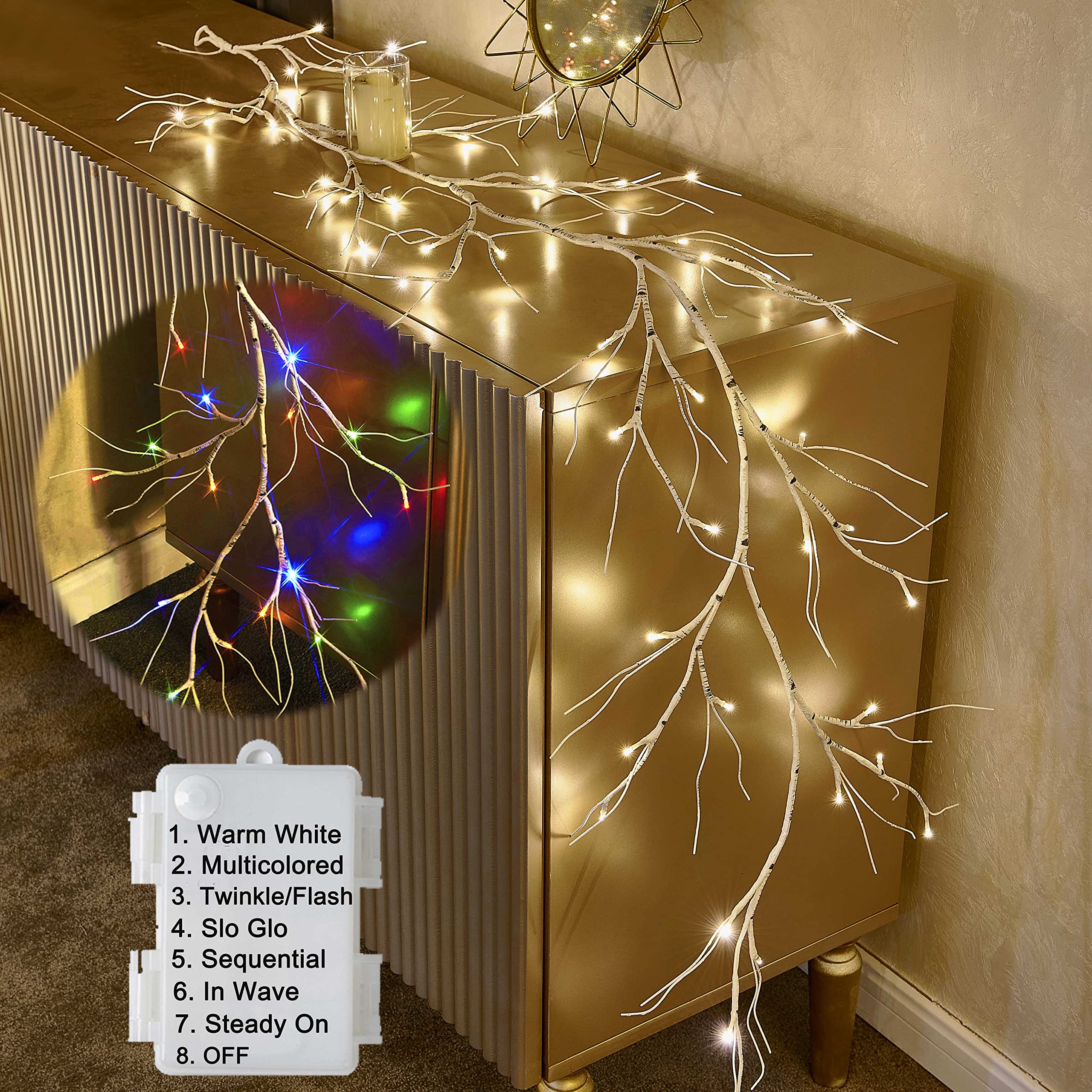 Hairui Lighted Baby Breath Flower Garland Battery Operated with Timer 48L Warm White LED 6FT, Artificial Gypsophila Vine Lights