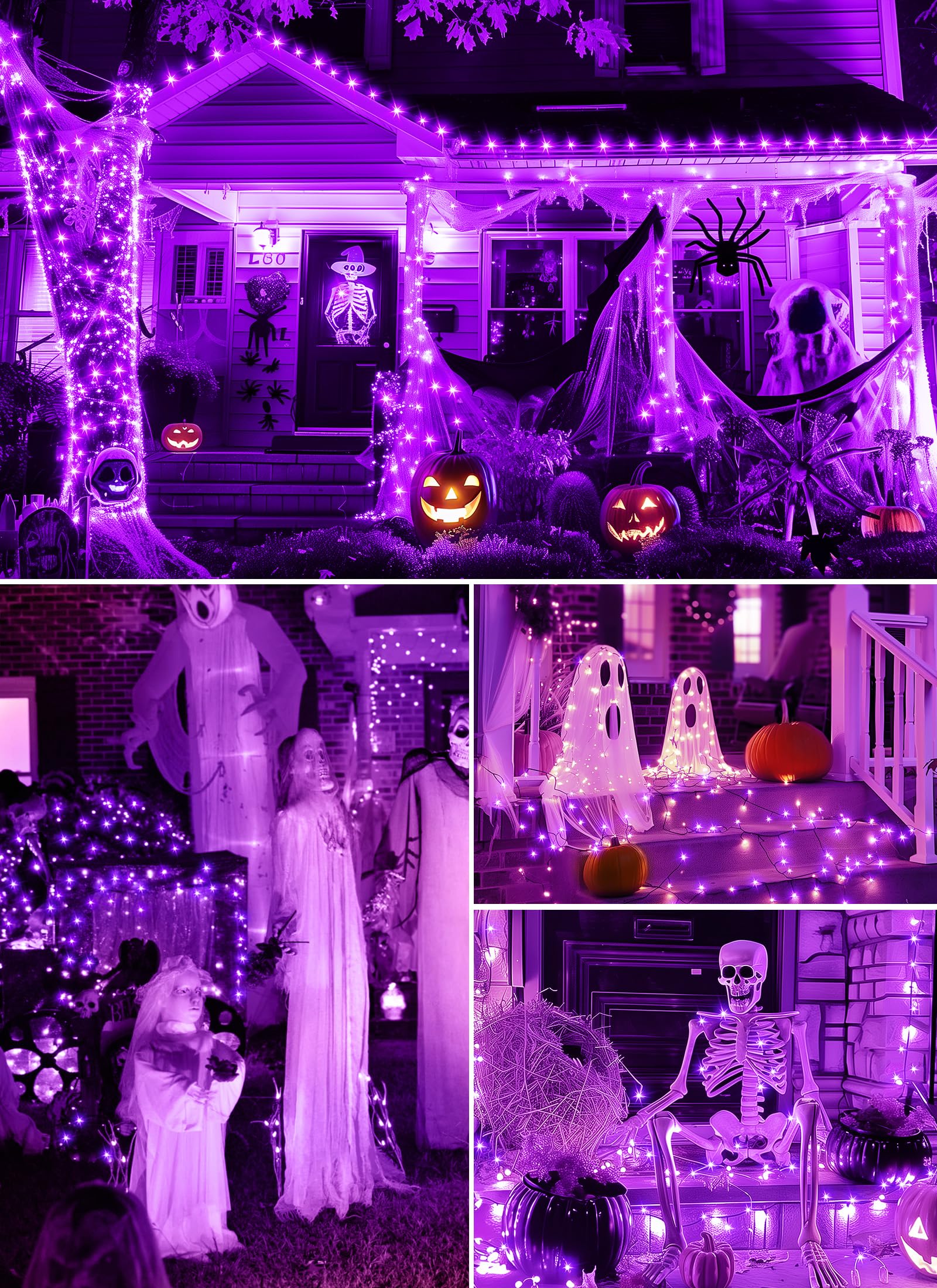 Minetom 33Ft 100 Led Purple Fairy Lights, Battery Operated, Waterproof Copper Wire For Halloween Decorations