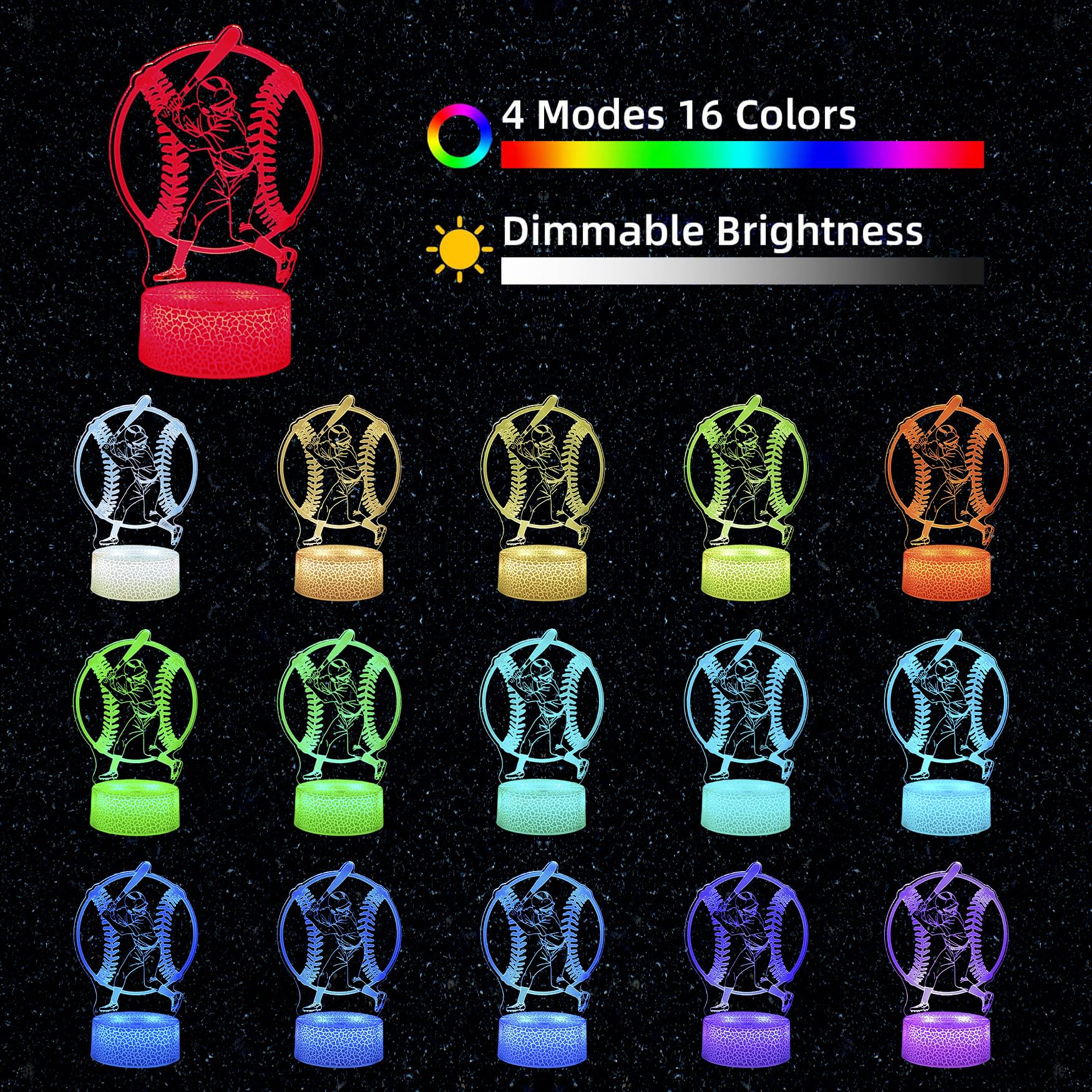 Gucoxny Baseball 3D Night Light,16 Colors Changing with Smart Touch & Remote Control Bedside Decor Lamp Christmas Birthday Gifts