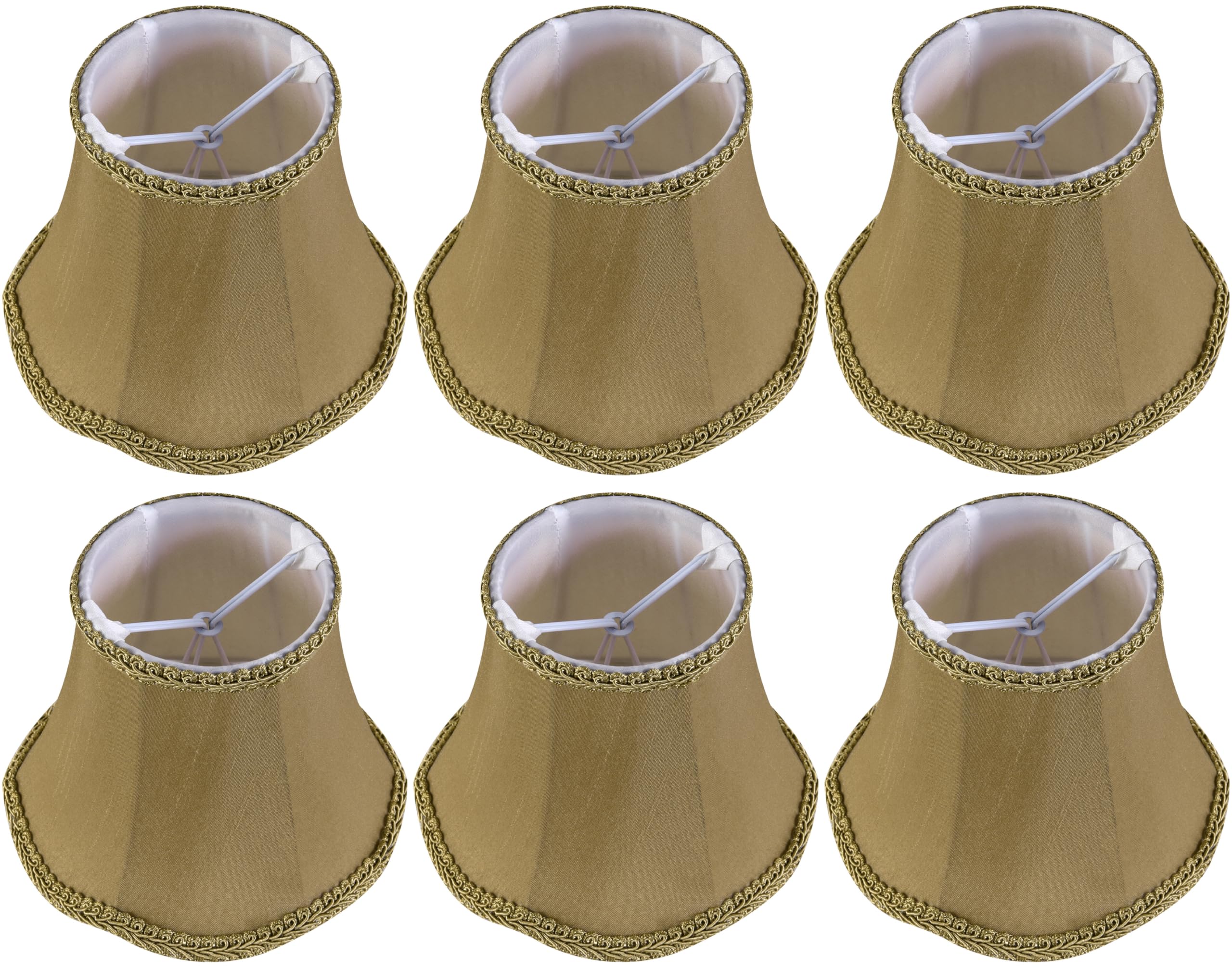 GO&SO 6-Pack Dark Tan Silk Chandelier Lamp Shades with Dark Tan Petal Trim (3.15x5.5x4.72) Small Lamp Shades Clip on Bulb for Chandelier/Table/Wall Lights Nordic Style Fabric Bell Lamps Shade