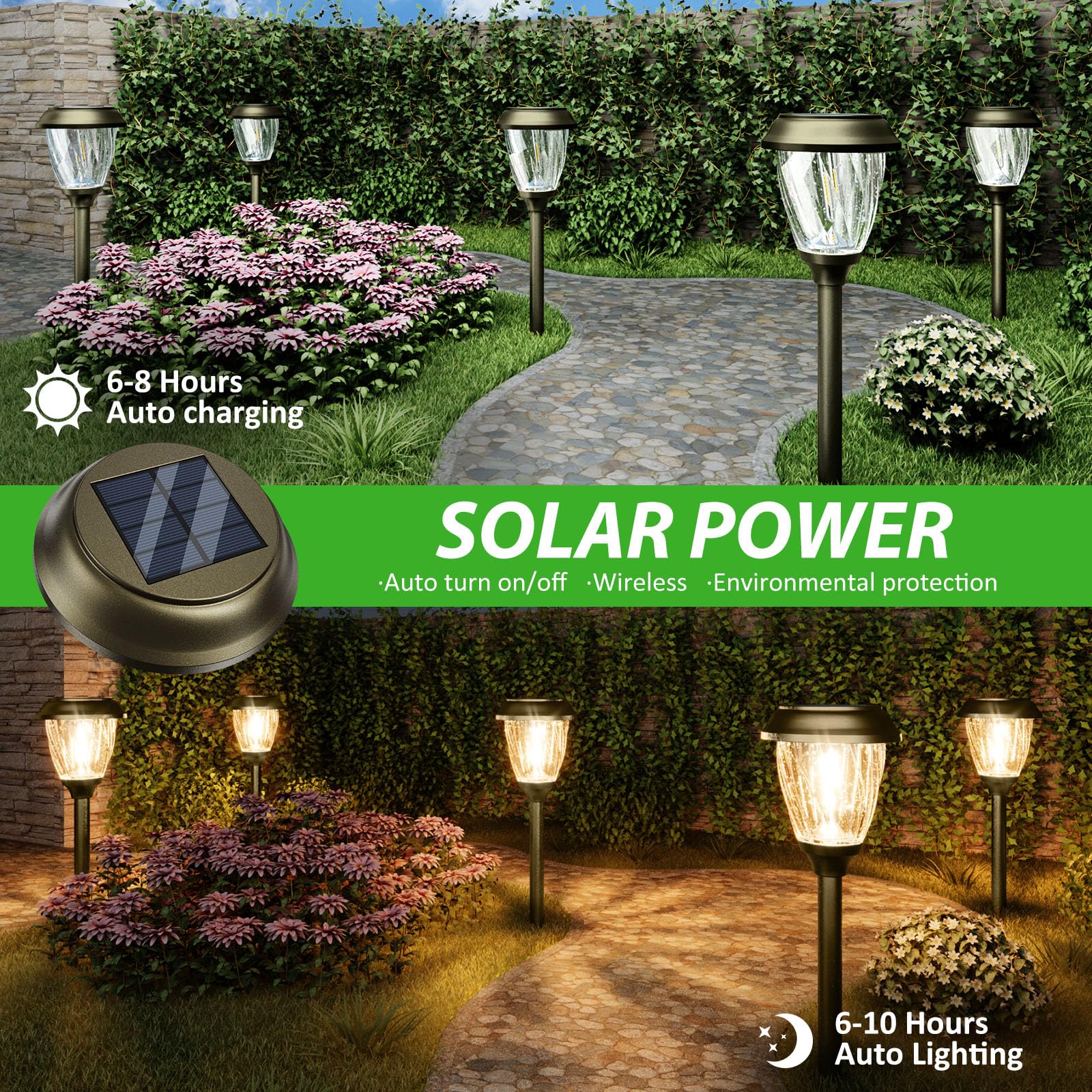 Xmcosy+ Solar Pathway Lights Outdoor, 10/25 Lm In 2 Lighting Modes, Glass Stainless Steel Waterproof Ip65 Solar Powered Garden L