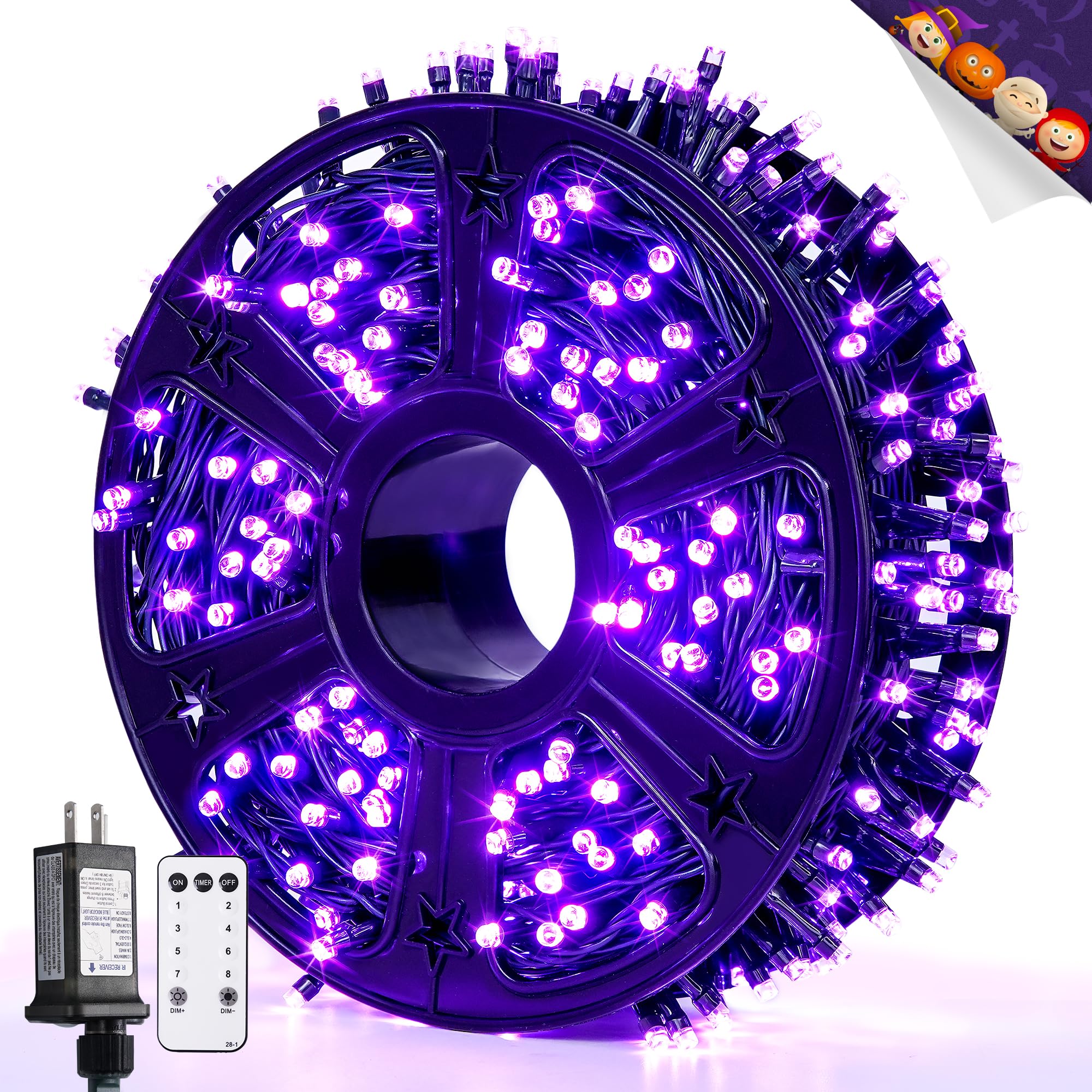 JMEXSUSS 400 LED Purple Halloween Lights Outdoor: 132ft Purple String Lights Plug in with Remote - Indoor Purple Lights for Hall