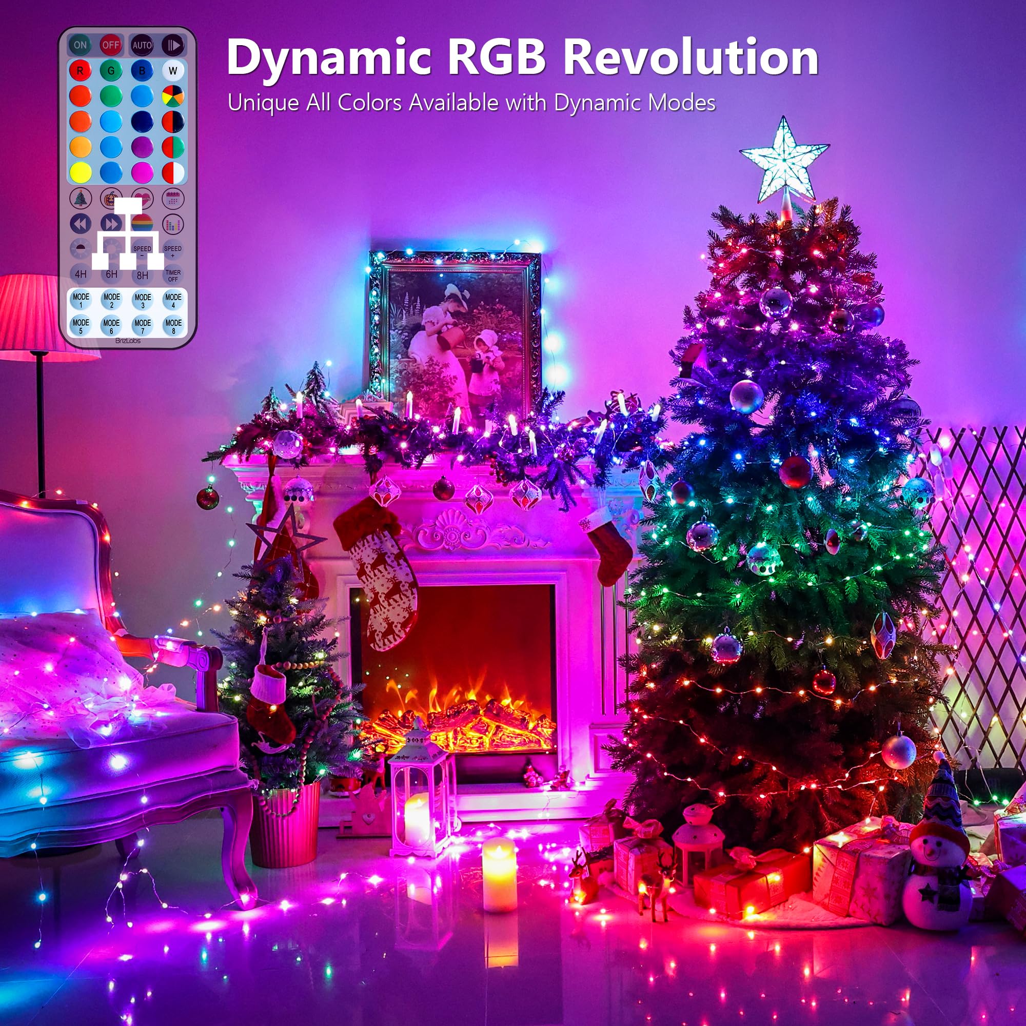 BrizLabs Color Changing Fairy Lights, 66ft, 200 LED, Copper, Model JT-DC050V2000-D, USB+Adapter, Indoor Xmas Halloween Decor
