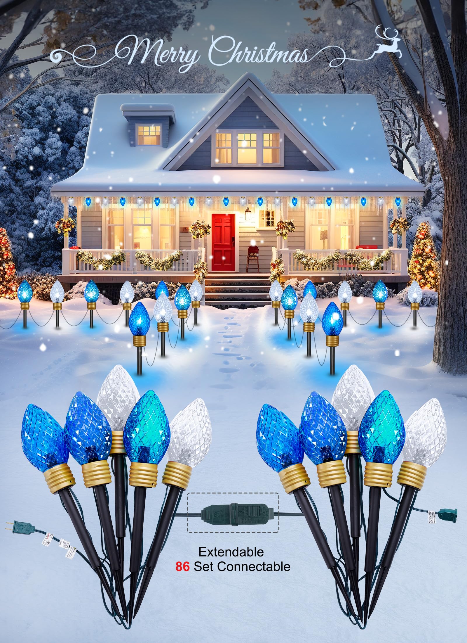 Brightown Strawberry Jumbo C9 Christmas Pathway Lights Outdoor - 2 Pack Total 17Ft 10 Led C9 Walkway Lights,Holiday Pathway Ligh