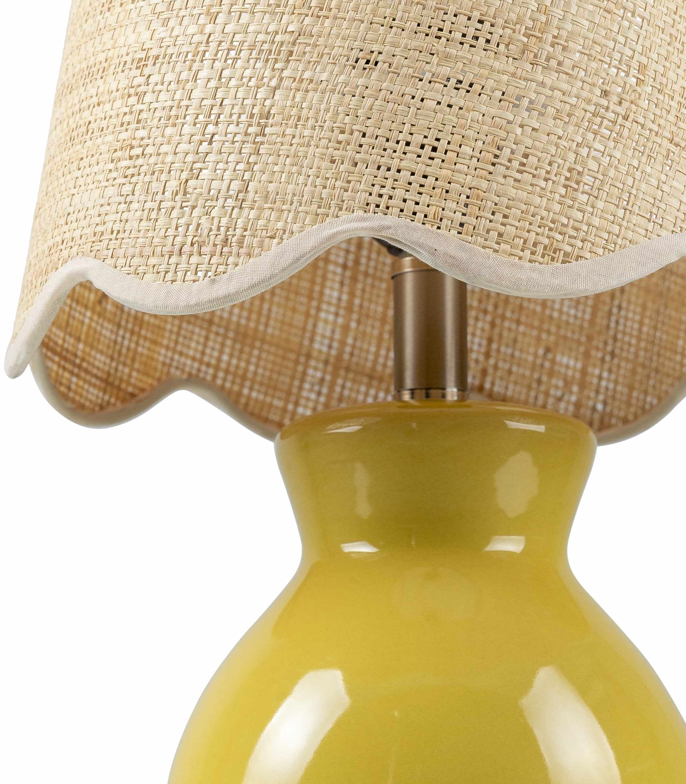 BoutiqueRugs Boho Ceramic and Jute Bedside Table Lamp 15in H Yellow Beige Model SPXZVA7-010