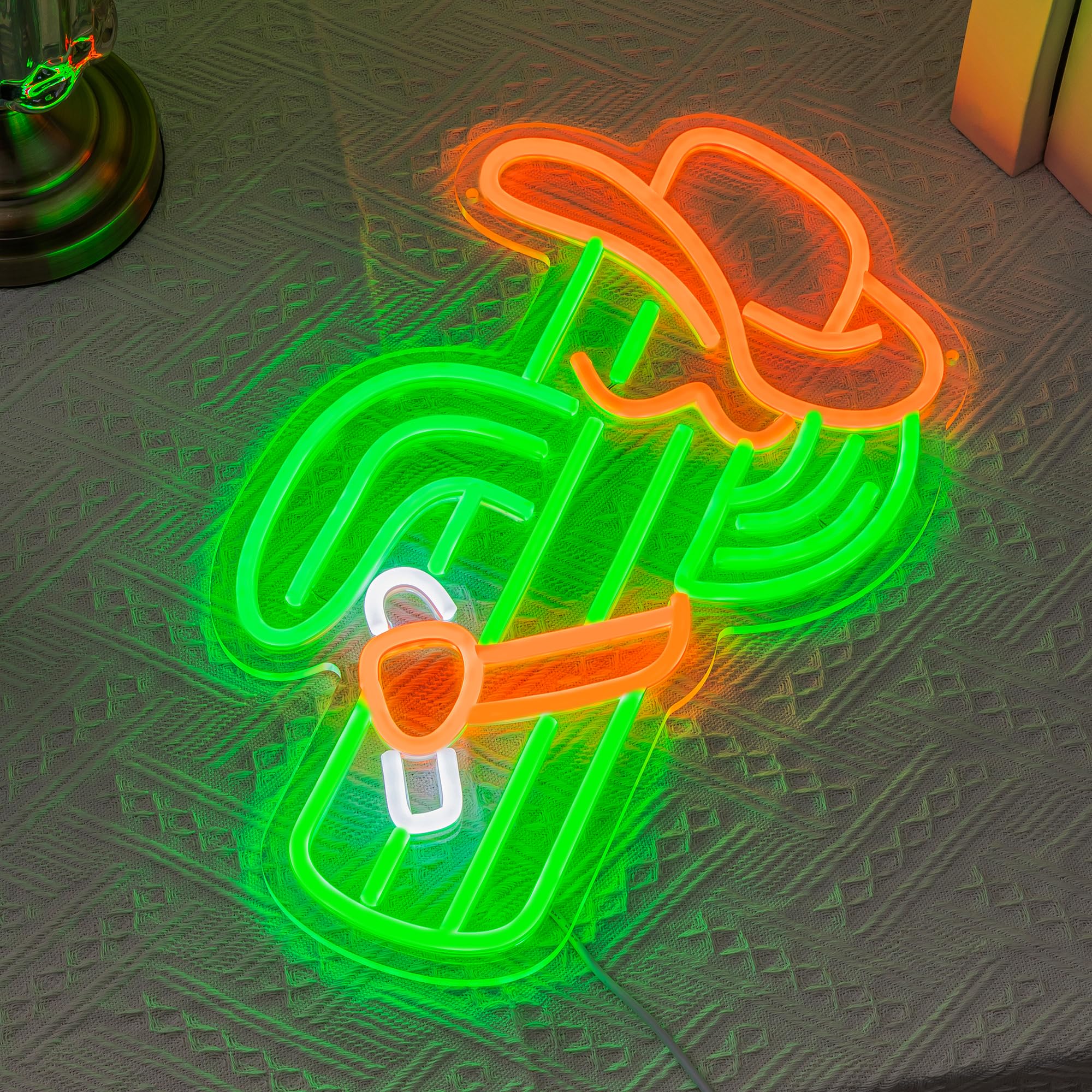 SUYUZUR Cactus Neon Sign - Cowboy Hat LED Wall Decor, Green Acrylic, Model SLY-04, Colorful Light for Bedroom, Bar, Game Room