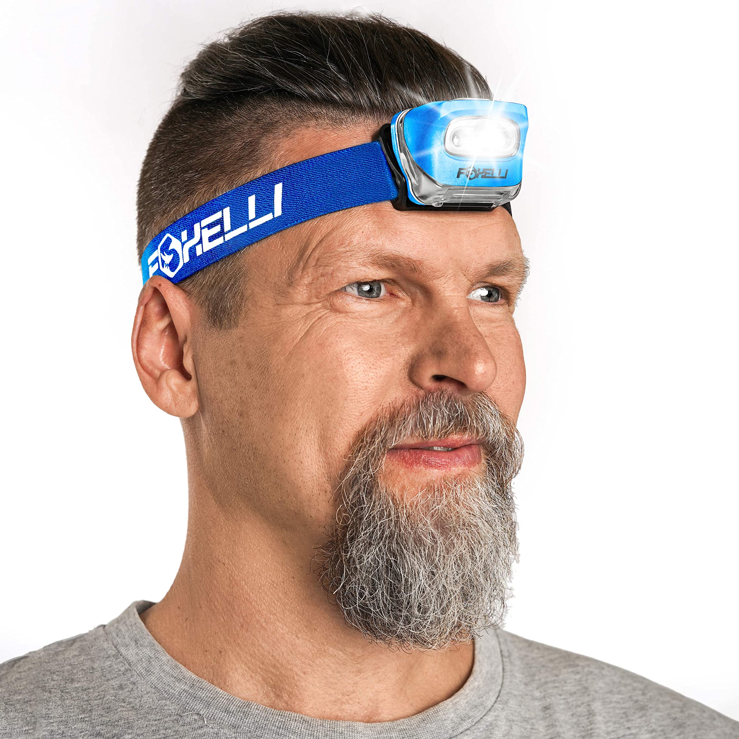 Foxelli LED Headlamp Flashlight for mature-themeds & Kids, Waterproof, Lightweight, Model MX20, Blue, Includes 3 AAA Batteries
