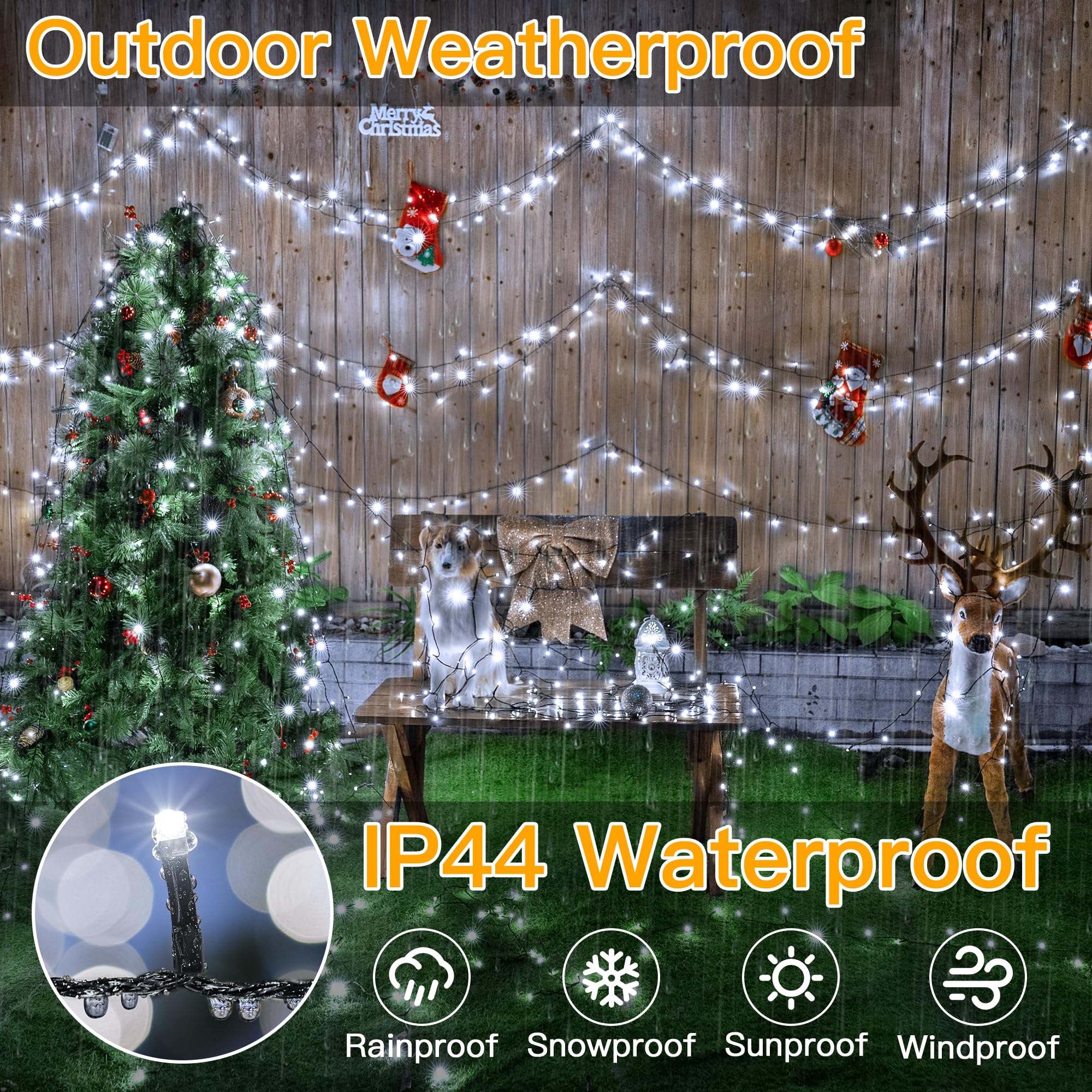 Ollny Christmas Lights, 500Led 164Ft Waterproof Cool White Tree Lights With Remote Timer, Model Hg-29V501C, 8 Modes For Outdoor Decor