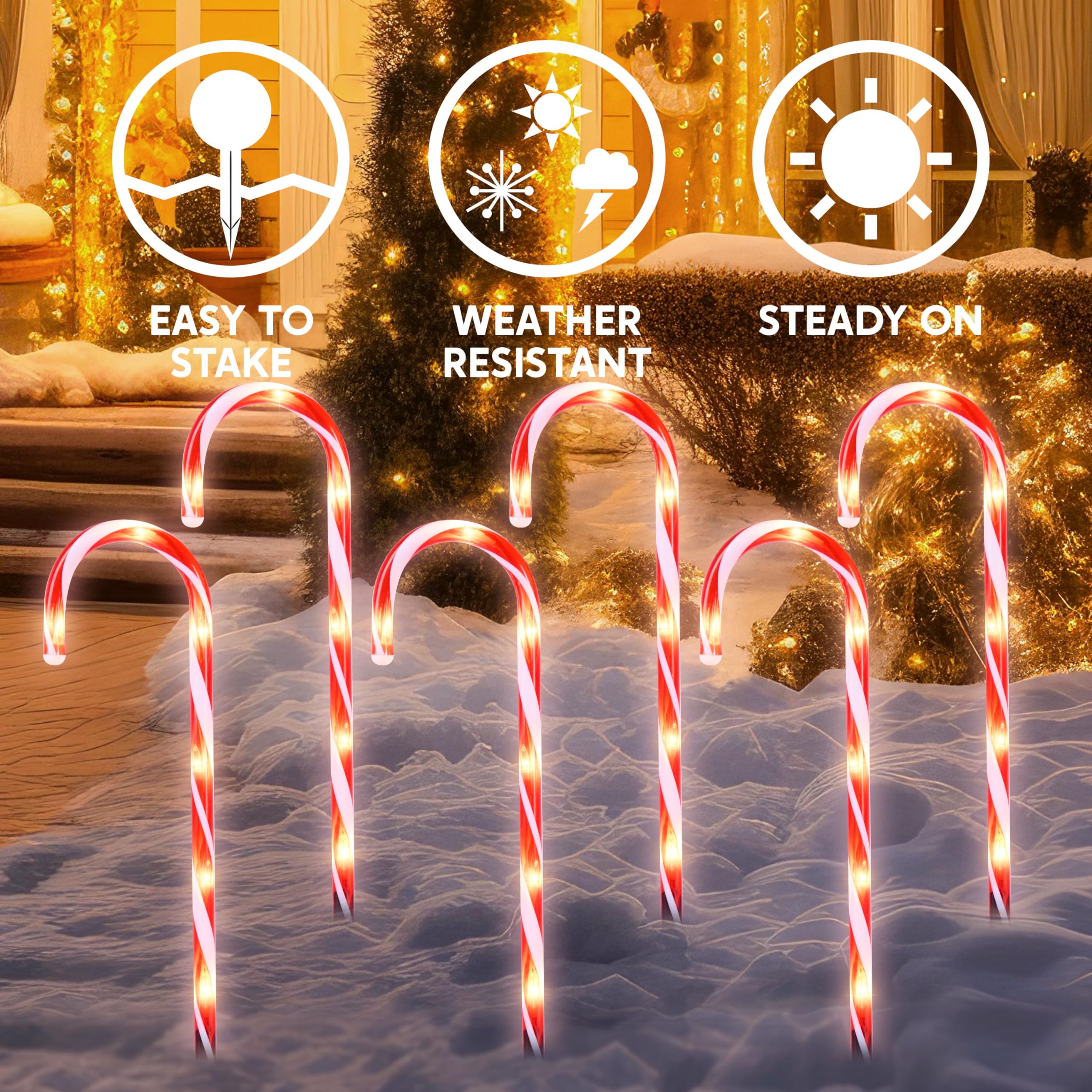 Joiedomi 17'' Christmas Candy Cane Pathway Lights, 6 Packs Outdoor Christmas Stakes Lights With 36 Warm White Lights For Holiday