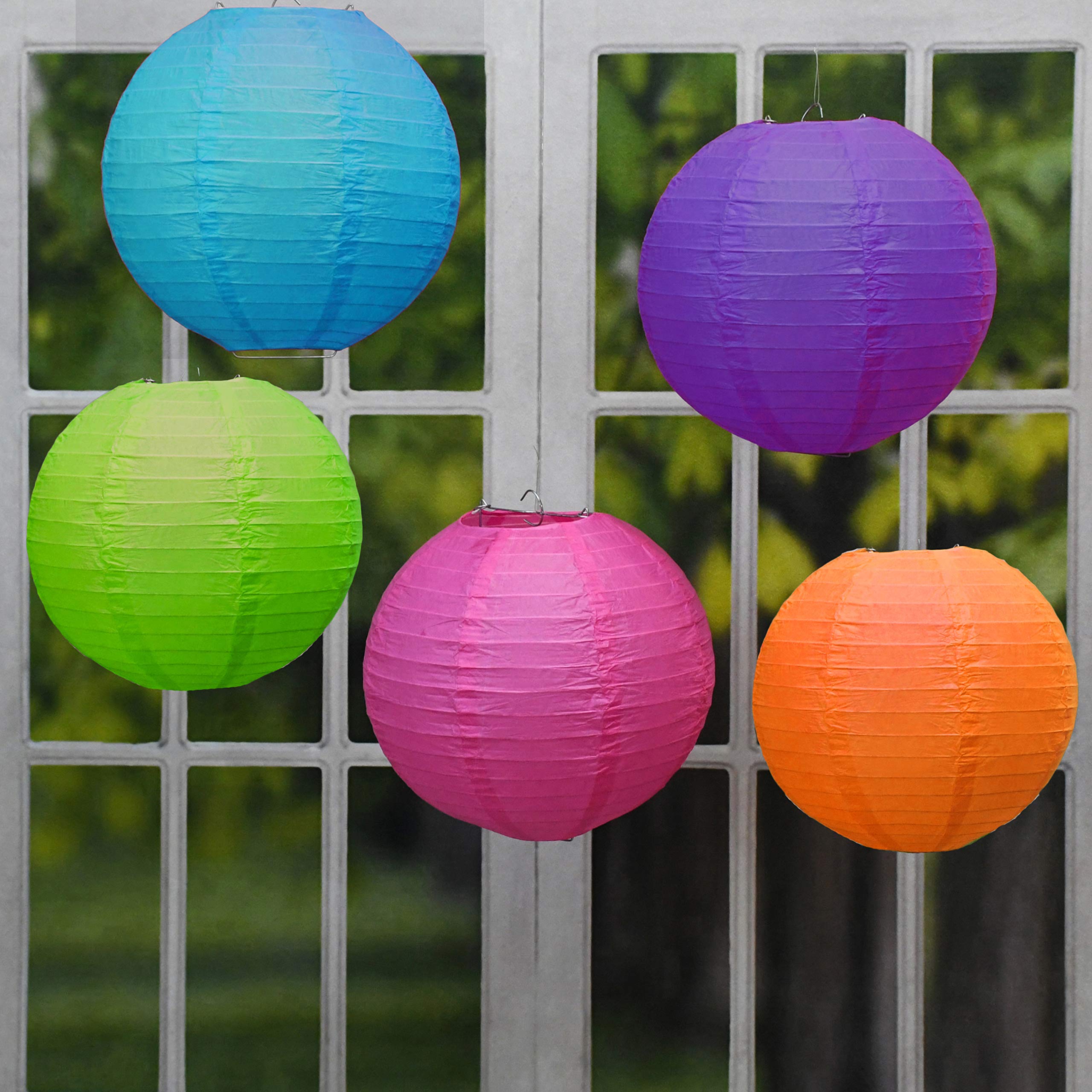 Lumabase Round Paper Lanterns - Multicolor, 10'' Lanterns, 5 Count, 78905