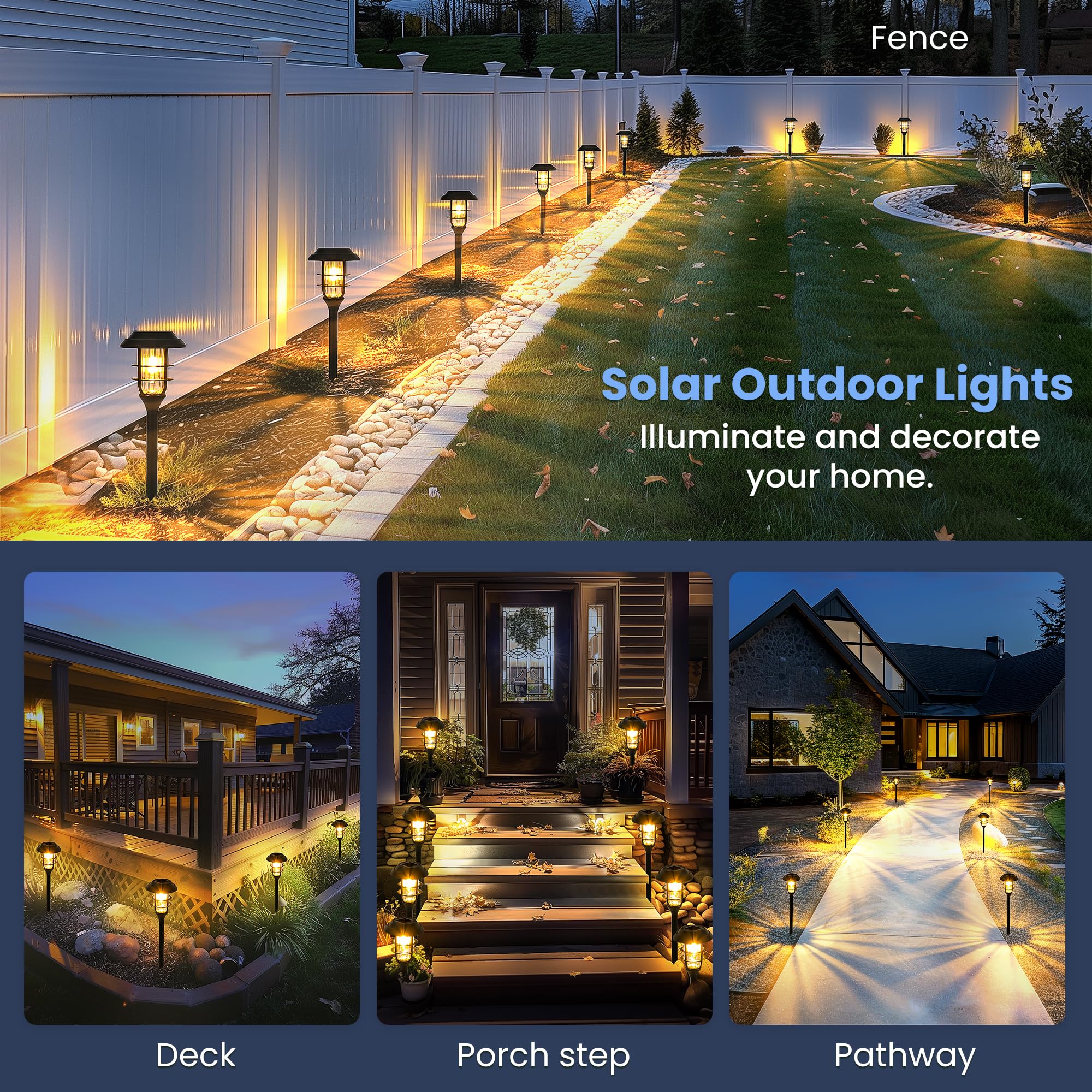 Gigalumi Solar Pathway Lights Outdoor, 8 Pack Bright Solar Garden Lights Waterproof, Solar Powered Yard Lights Landscape Lightin