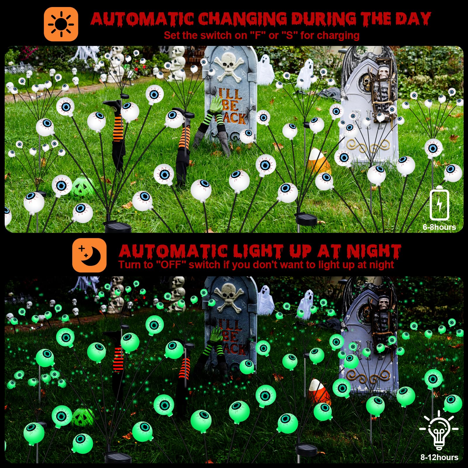 Springflower Halloween Decorations Outdoor, 2 Pack Scary Eyeball Lights For Outdoor Yard,Lawn,Garden,Pathway,Party Decor,12 Led