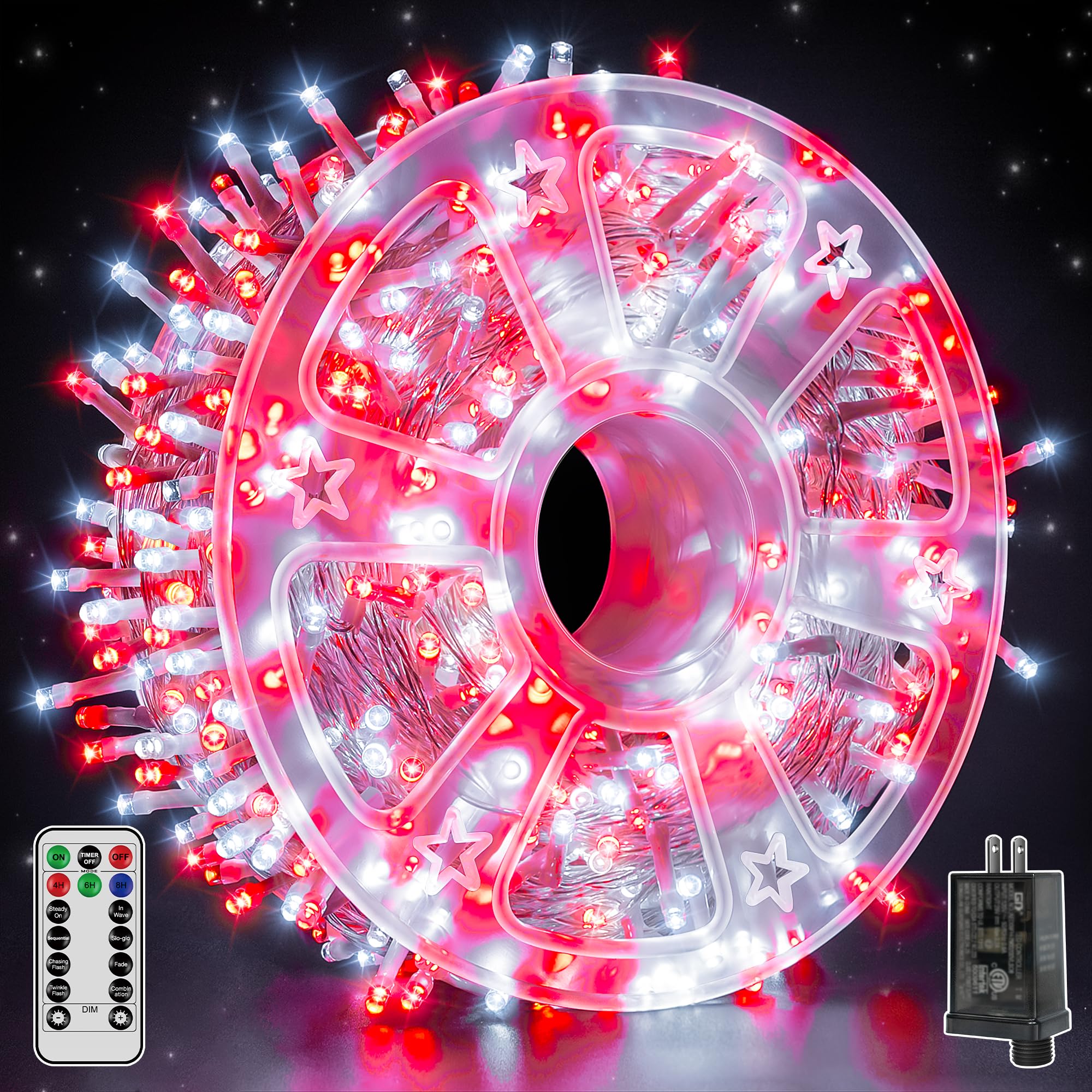 Guhope Christmas Lights 600 LED 98FT, Waterproof Outdoor String Lights with Remote and Timer, 8 Modes Dimmable Fairy Lights for 