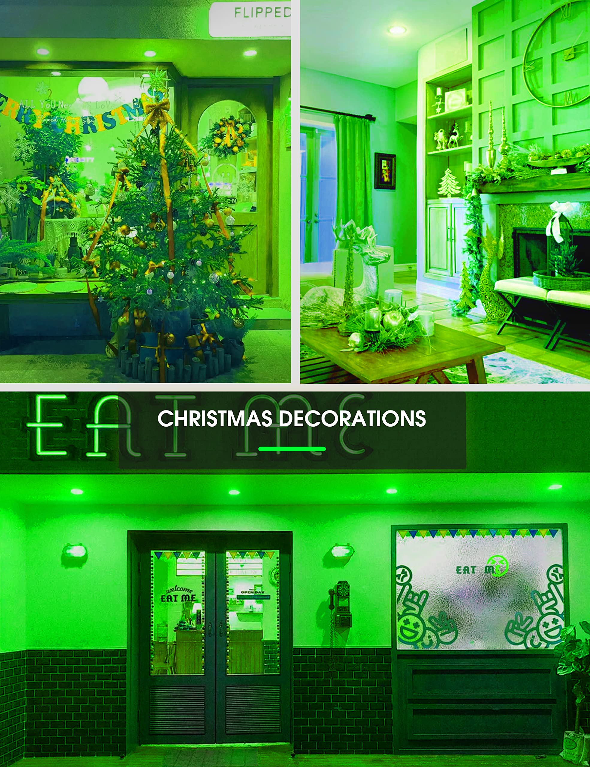 L Lohas Led Christmas Green Flood Light Bulbs, Christmas Led Br30 Pure Green Flood Light Indoor 65W Equivalent, 11 Watt Colored