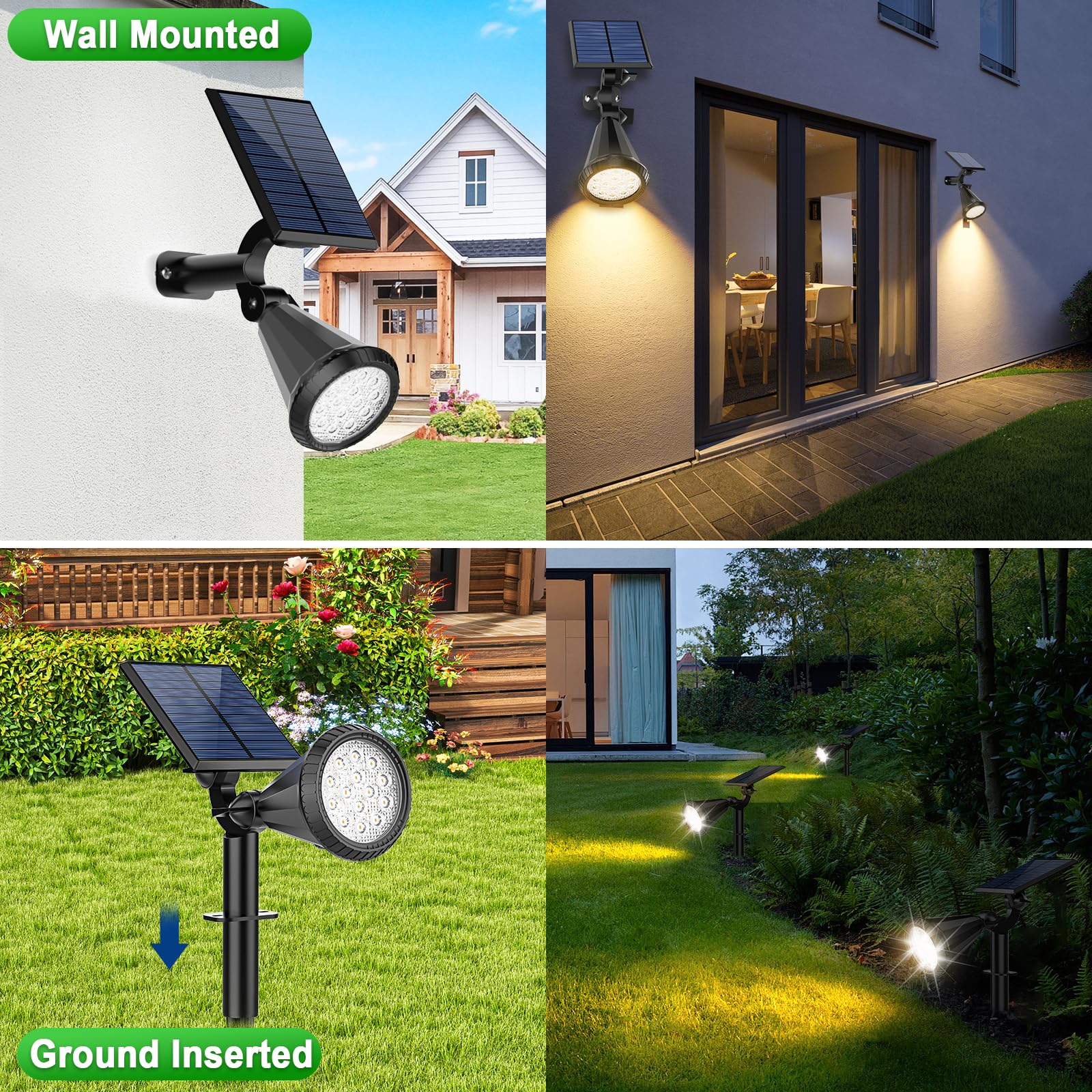 Tadyreal Solar Spot Lights Outdoor Waterproof 180 Adjustable Solar Powered Landscape Lights For Yard 4 Lighting Modes Solar Spotlights For Pathway Garden Outside Wall Pool Porch (2 Pack  Warm White)