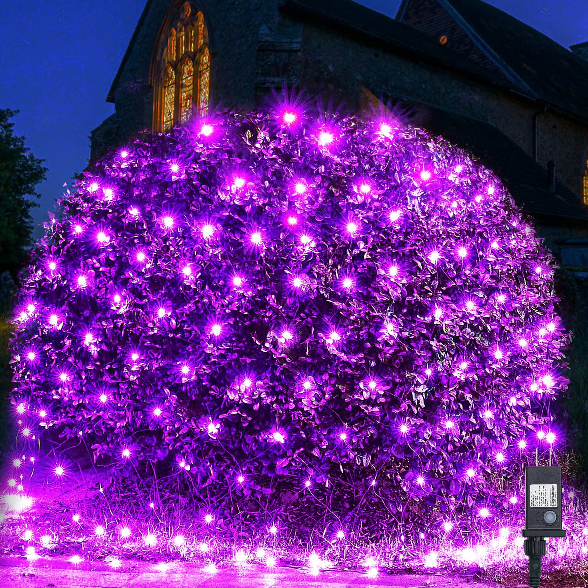 WBao Halloween Net Lights 360LED 11.5ft x 6.9ft Waterproof Dark Green Wire, 8 Modes, Purple