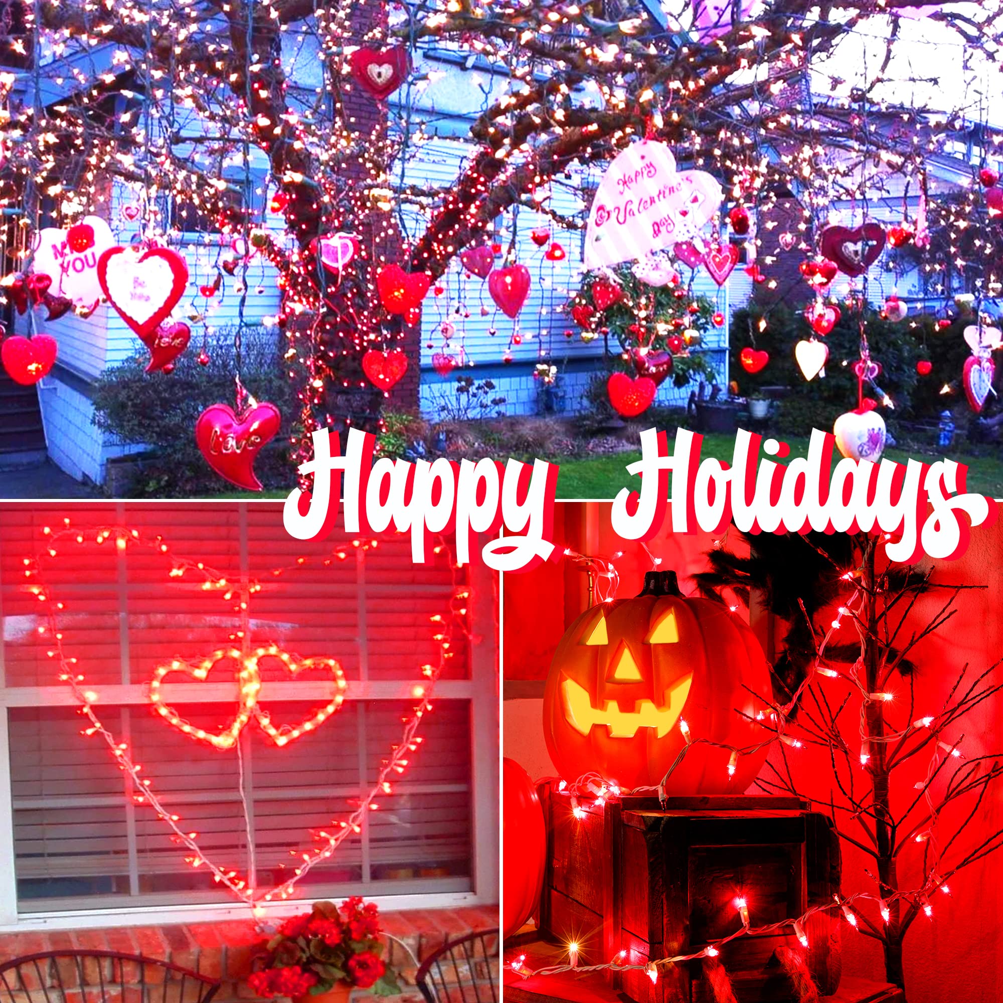 Hopolon 50 Red Christmas Lights - 2Pack White Wire, 13Ft String Lights For Indoor/Outdoor Holiday Decorations