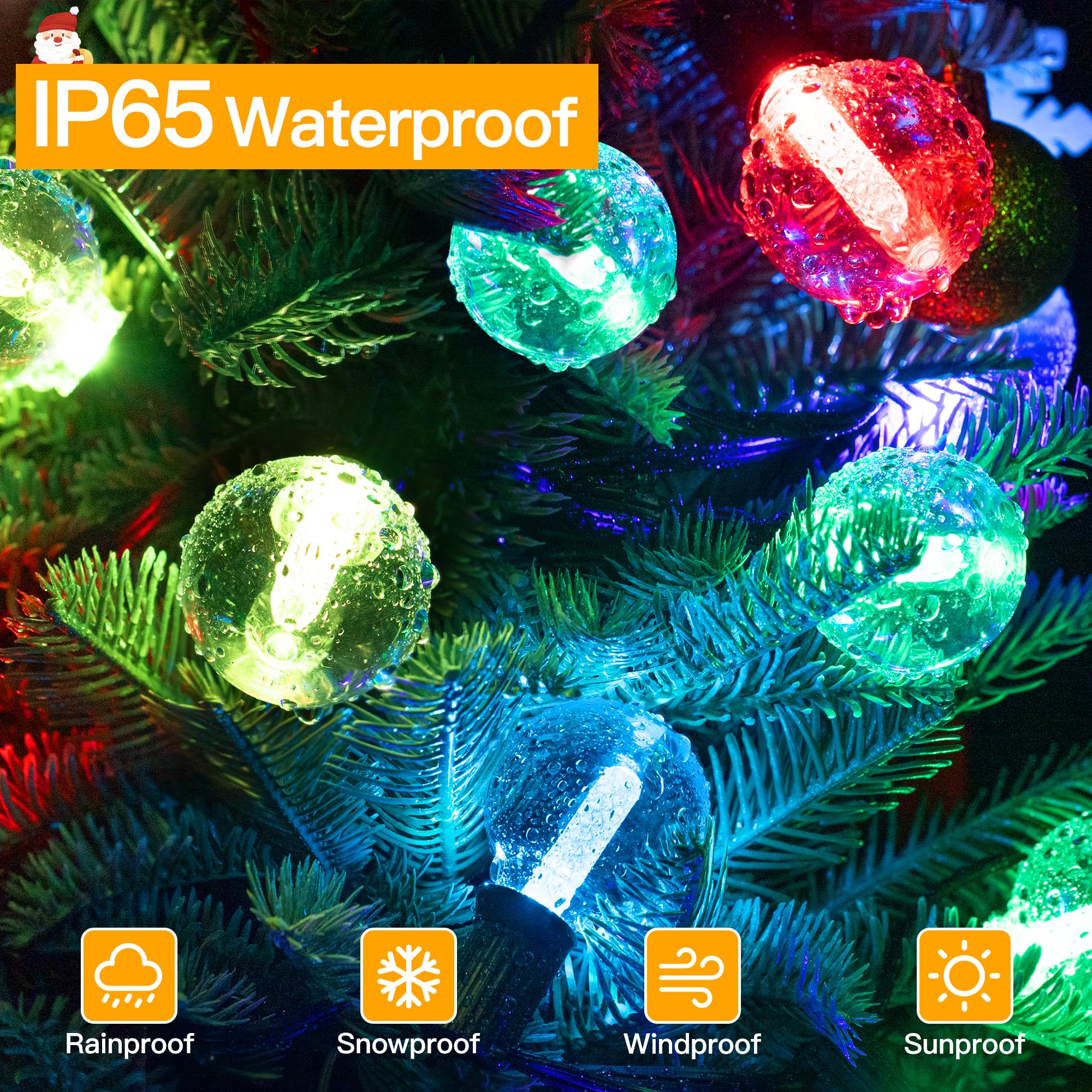 Ollny Christmas Lights Outdoor 30Ft Rgbw, Color Changing String Light With 20 Edison + 1 Spare G40 Led Bulbs, Plug In Remote Waterproof Connectable Timers Patio Lights For House Indoor Outside