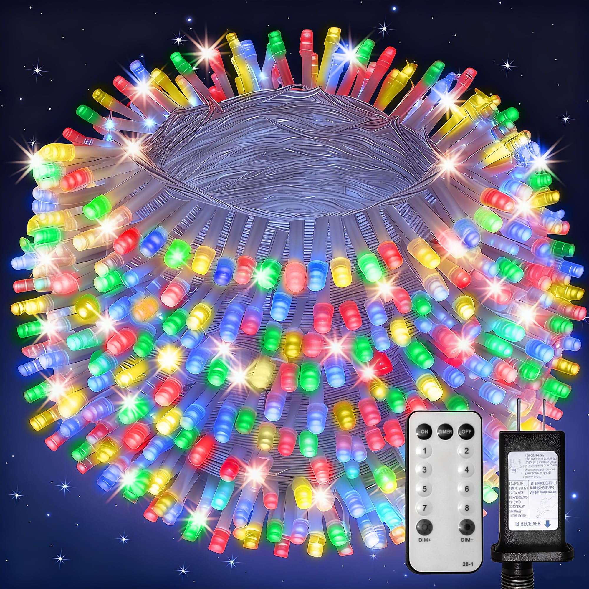 Banbanjo Christmas String Lights Indoor Outdoor Clear Wire  500 Led 164Ft Multicolor Christmas Lights Outdoor For Bedroom 8 Mode  Twinkle Fairy Light Plug In For Home Wedding Tree Yard Patio Decor