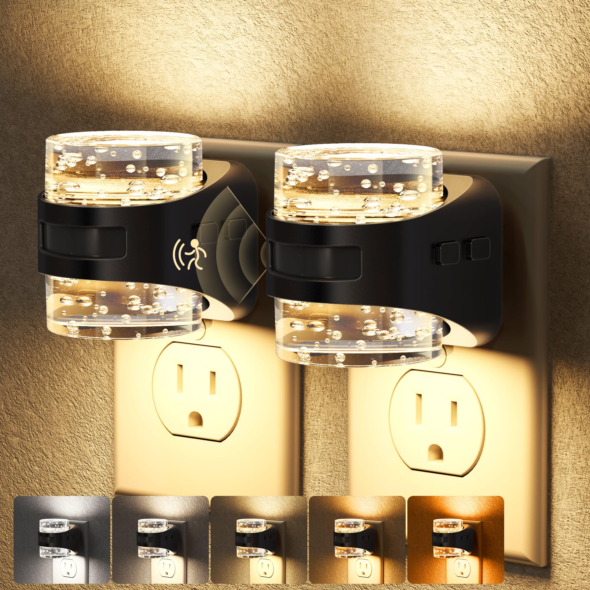 Briignite LED Night Light Plug into Wall Dimmable[2 Pack] Night Light with Bubble Design 5 Color Temperature & Brightness Levels Dusk to Dawn Sensor Nightlights for Bathroom  Hallway  Rooms  5CCT