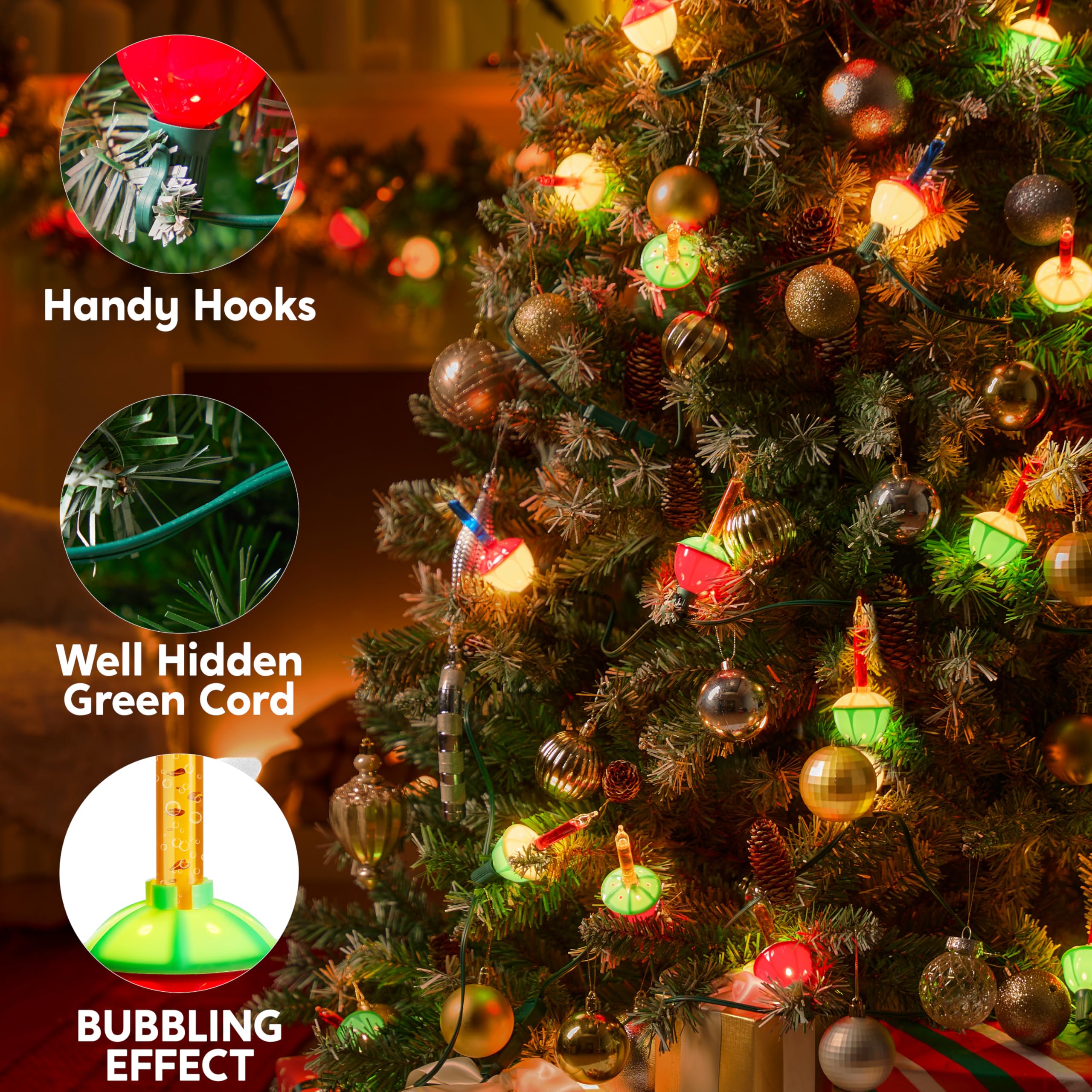 Joiedomi Christmas Bubble String Lights - 2 Pack Multicolor, 14 Vintage Bubbles, Plastic, Perfect For Tree & Holiday Decor