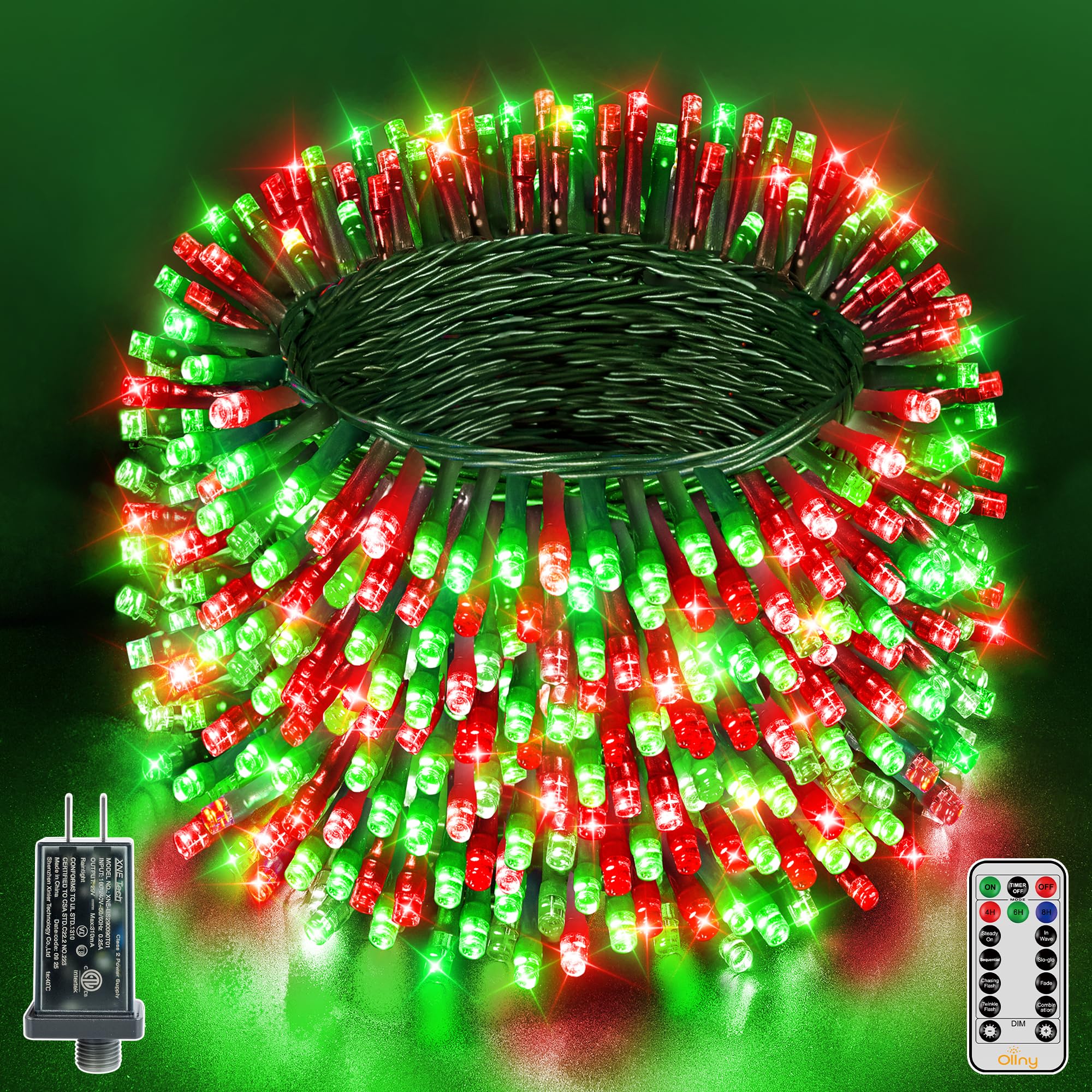 Ollny Christmas Lights, 1000Led 328Ft Long Christmas Tree Lights With 8 Modes Remote Timer Ip44 Waterproof, Outdoor String Light